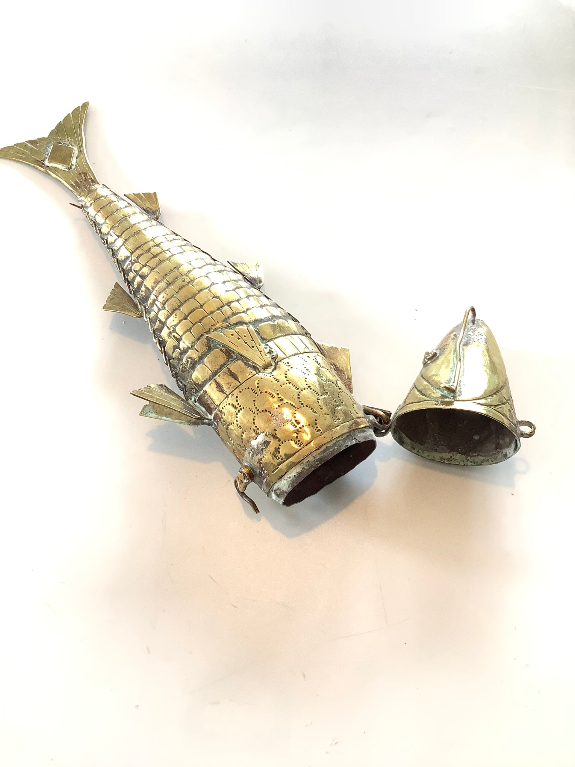 Antique Large Size Articulated Fish Spice Holder.