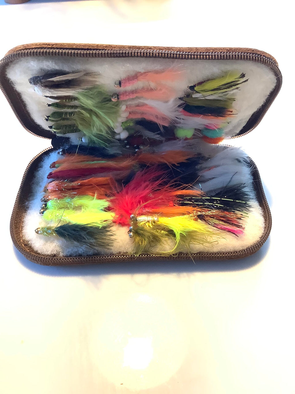House of Hardy Leather Fly Wallet loaded with new unused Trout Flies