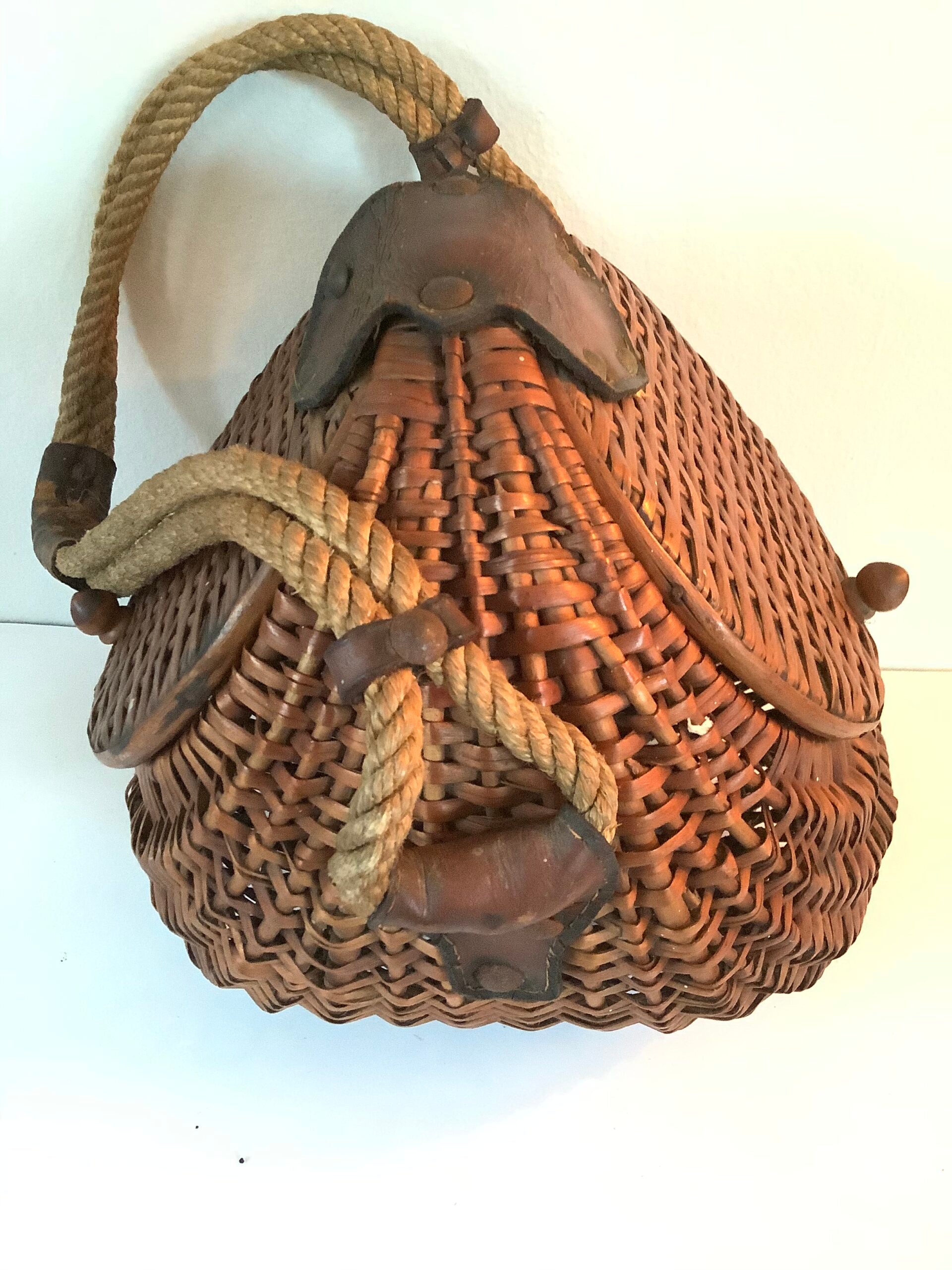 Early Unusual Antique Melon Style Fishing Creel