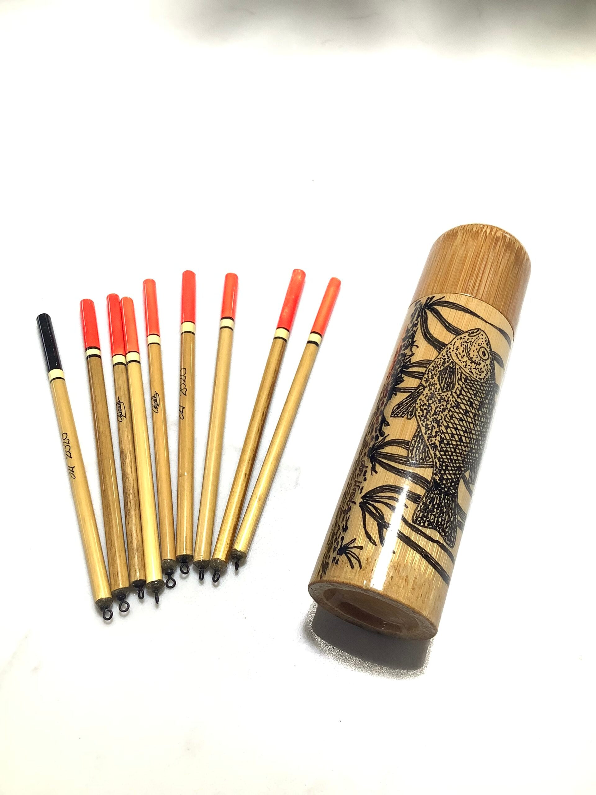 Jon Woods Hand crafted Small float Holder with hand made 9 x Reed Floats
