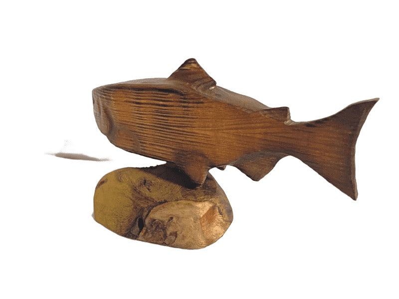 A Hand carved wooden Salmon by Alan Glasby