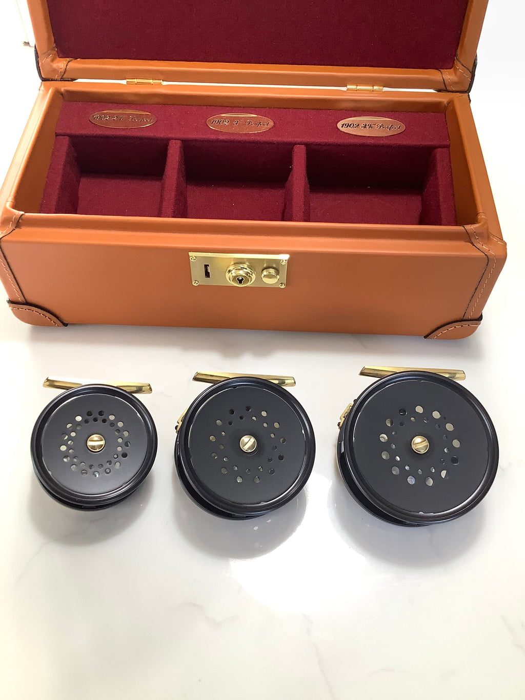 Hardy Bros Presentation Limited Edition Set of 3 Classic 1902 Brass Faced Perfect Fly Reels