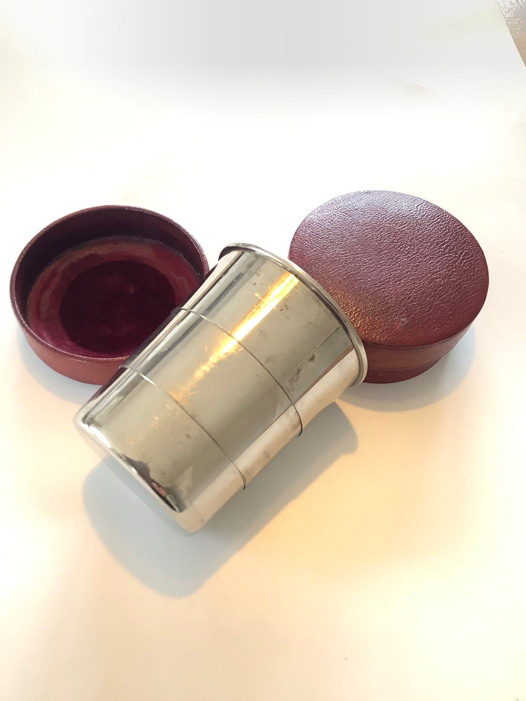 Antique silver collapsible Leather cased Pocket Cup