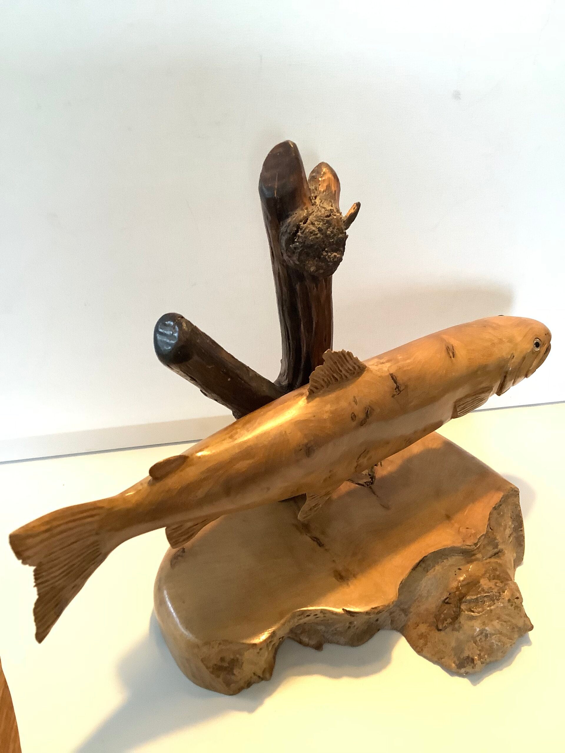 Hand Carved full size Whole Brown Trout from Burr Wood