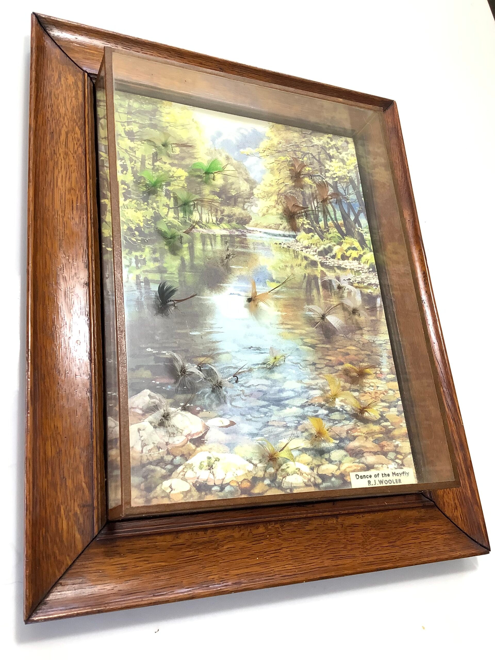 Antique Presentation set of Hand tied May Flies “ The Dance Of The Mayfly” set in an oak framed glass display with beautiful picture.
