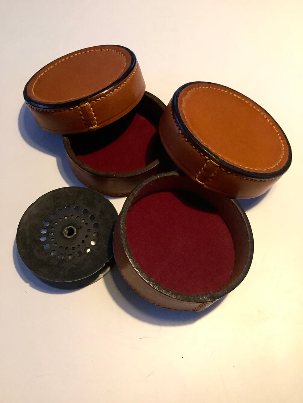 Peter Loam Hand crafted leather reel spool holders