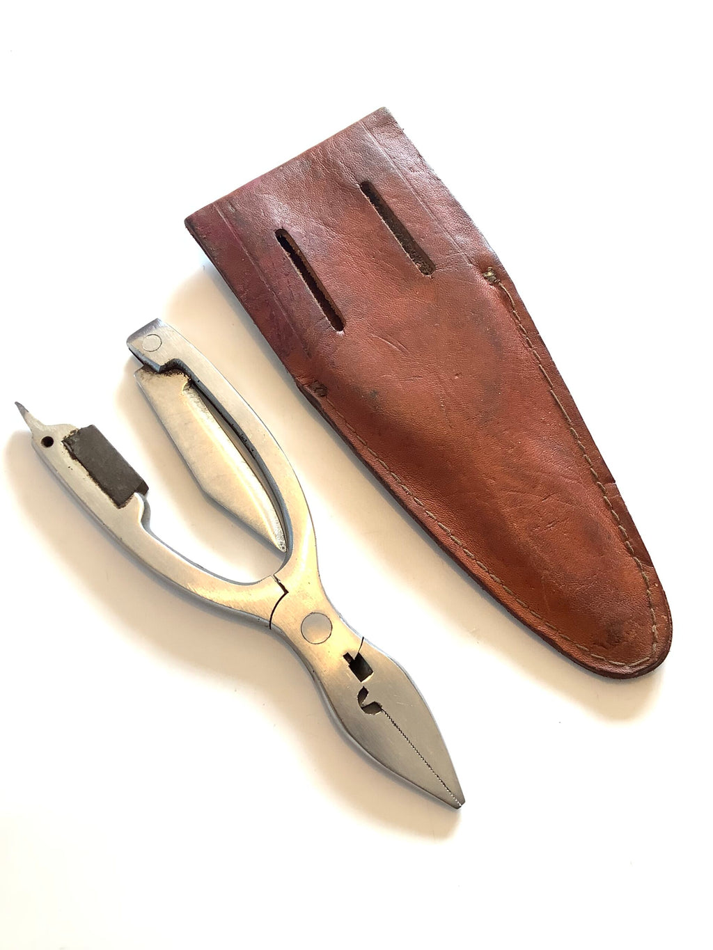 Vintage Anglers Pliers in Leather Sheath ( multi-tool )