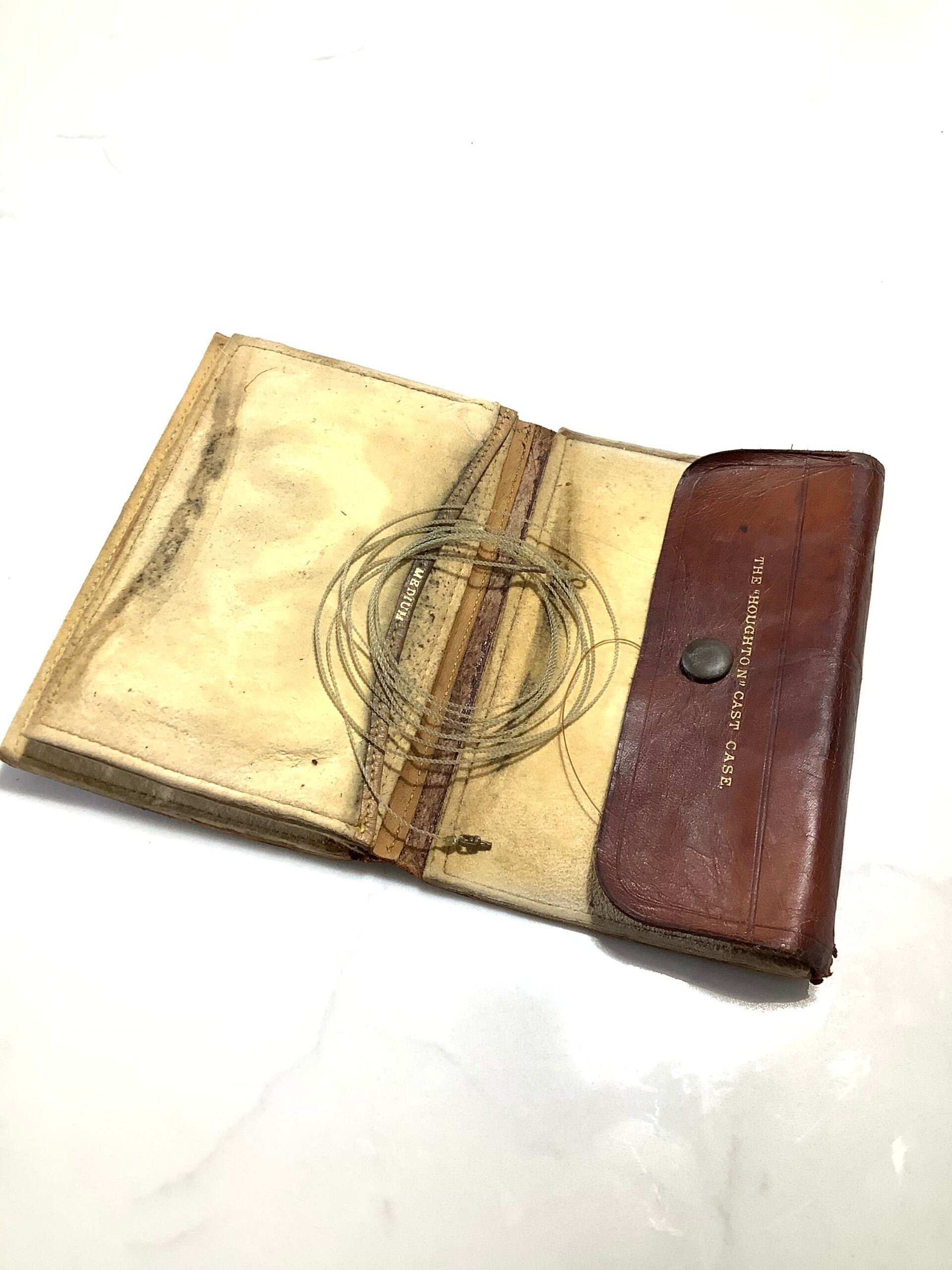 Antique HARDY BROS HALFORD cast Wallet with Hardy Bros gut tippets
