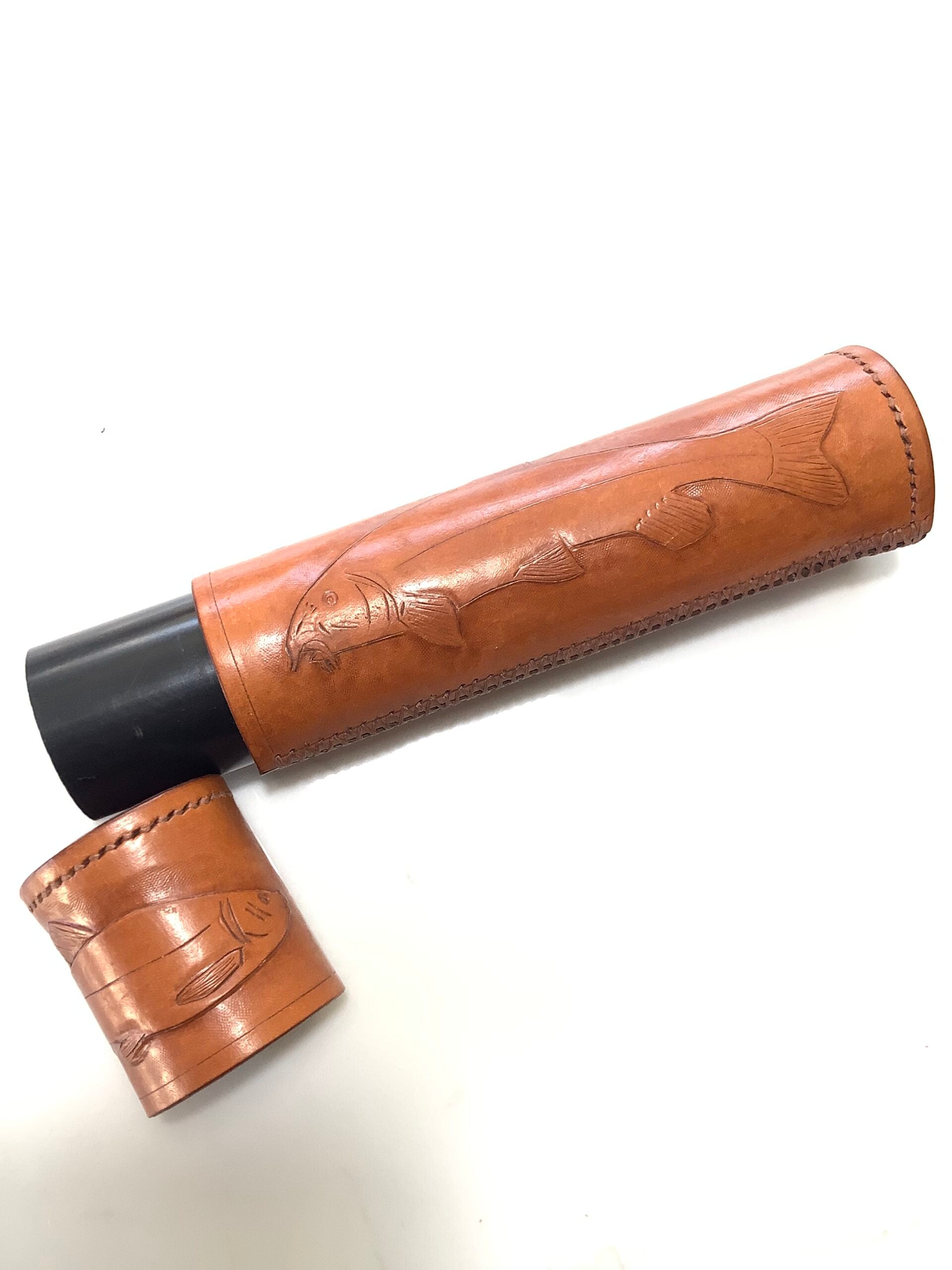 Hand crafted Leather Float tube with embossed BARBEL, GRAYLING TENCH