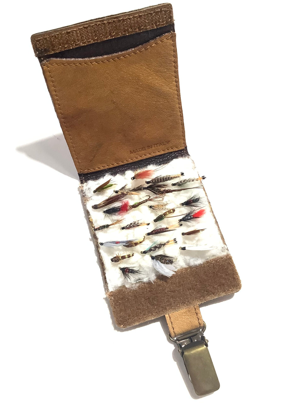 GEORGIO BENECCHIS PRODUCTS LEATHER FLY CLIP WALLET with 24 Good Trout Flies