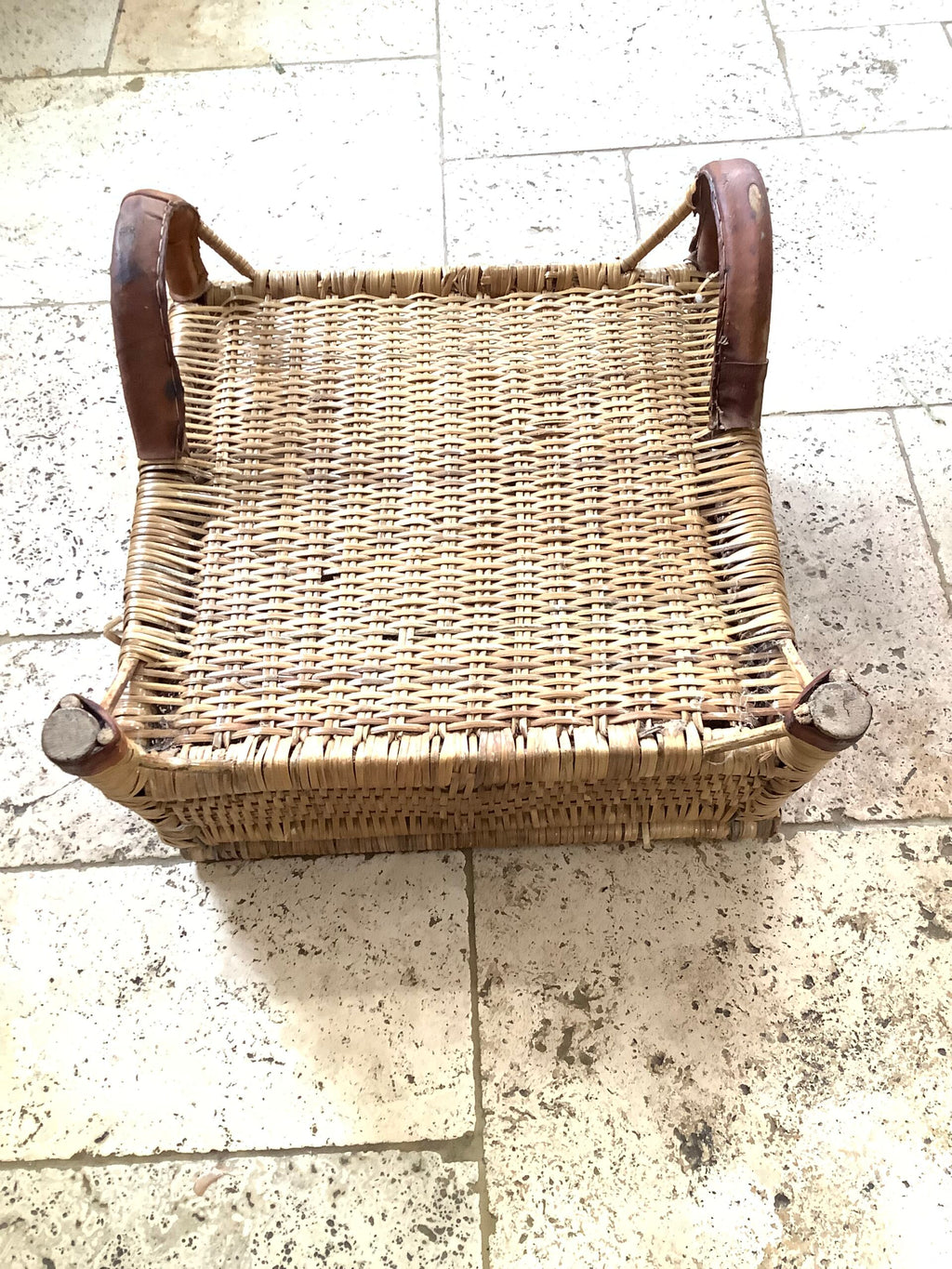 Antique Wicker Leather Folding Portable Outdoor Seat