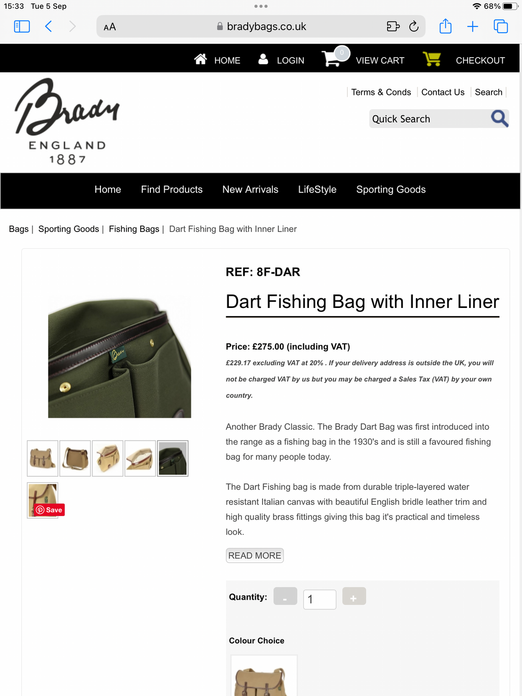 NEW Brady DART ( Olive ) Fisherman’s Bag