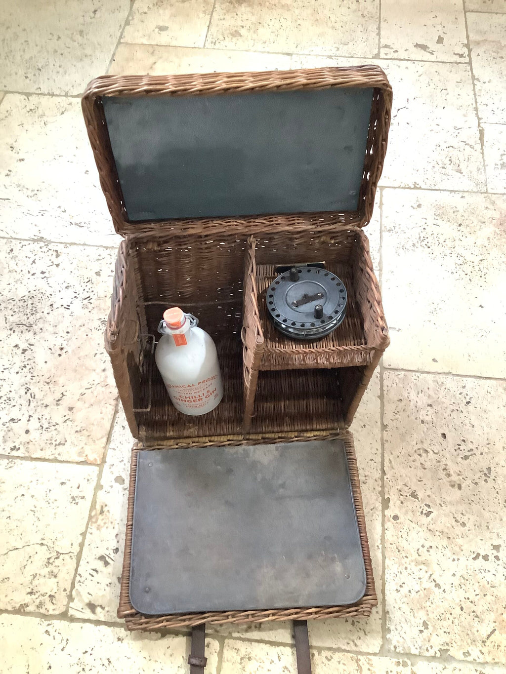Vintage Wicker Leather Outdoor Basket/Creel