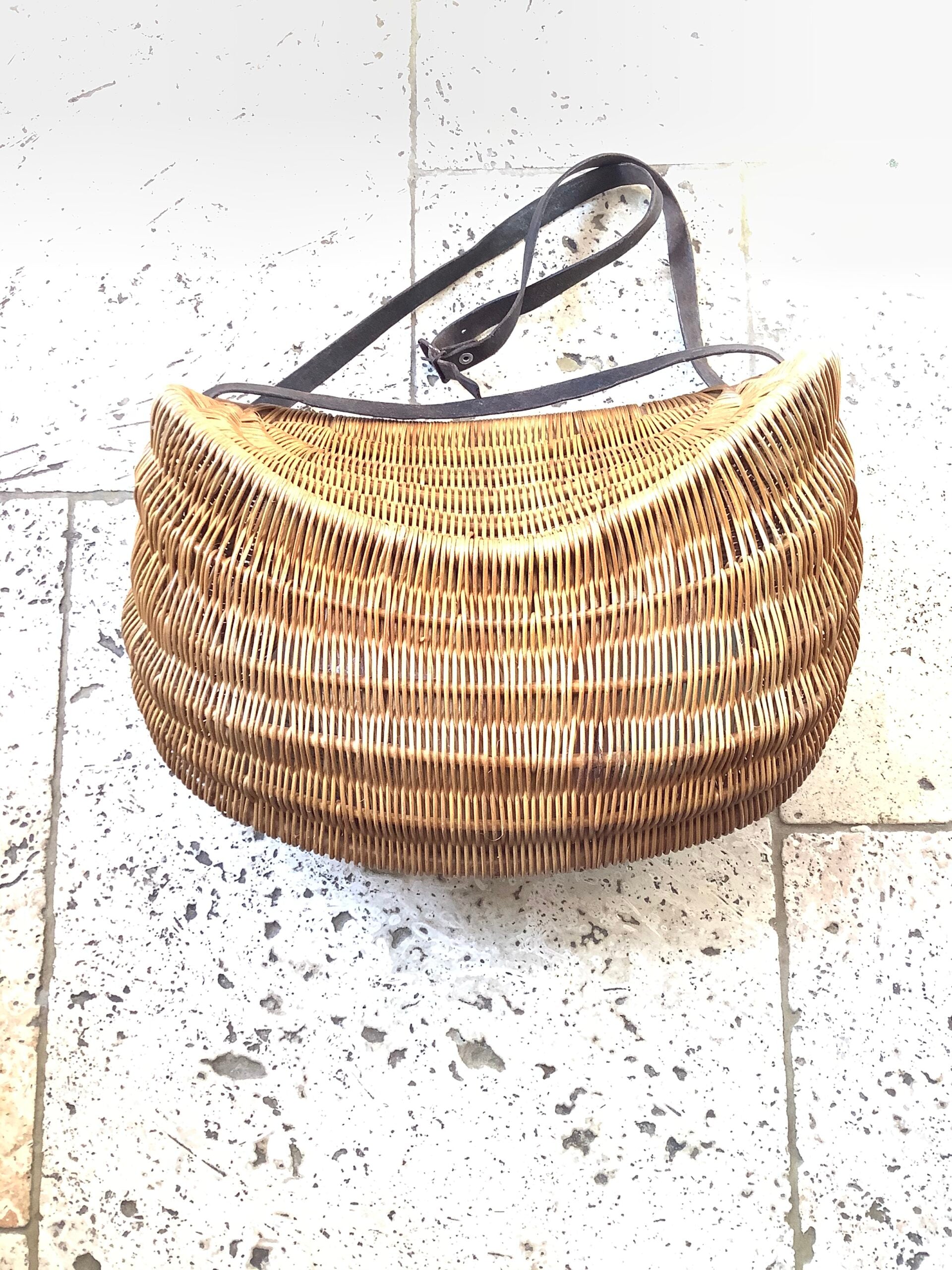 Rare unusual Antique Wicker Fisherman’s Creel