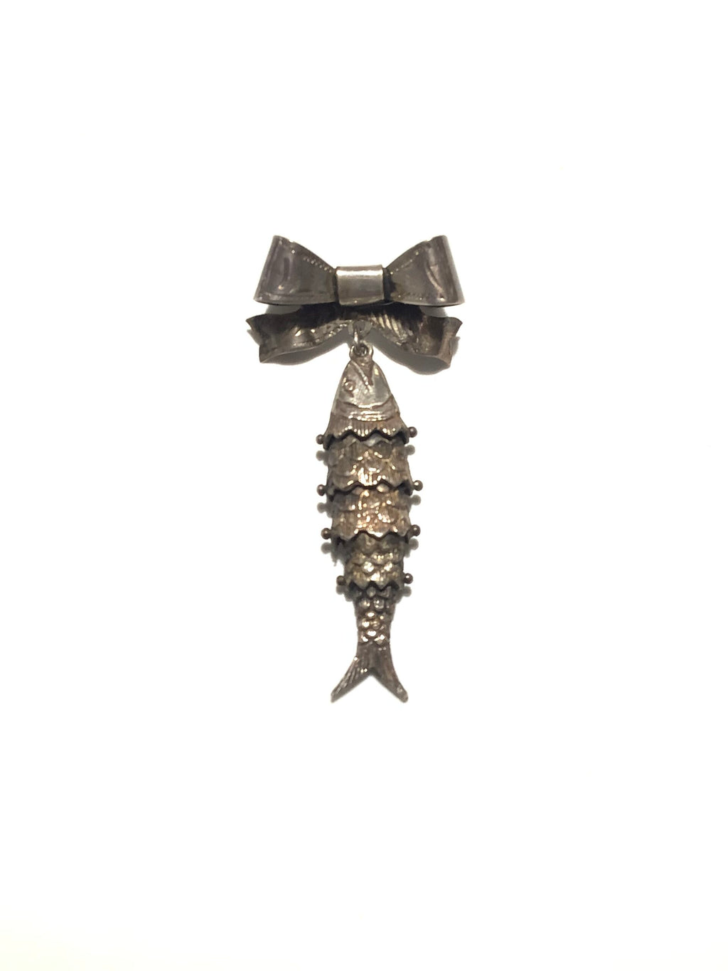 Antique Silver Articulated Fish Brooch By Ward Bros Fishing Creel