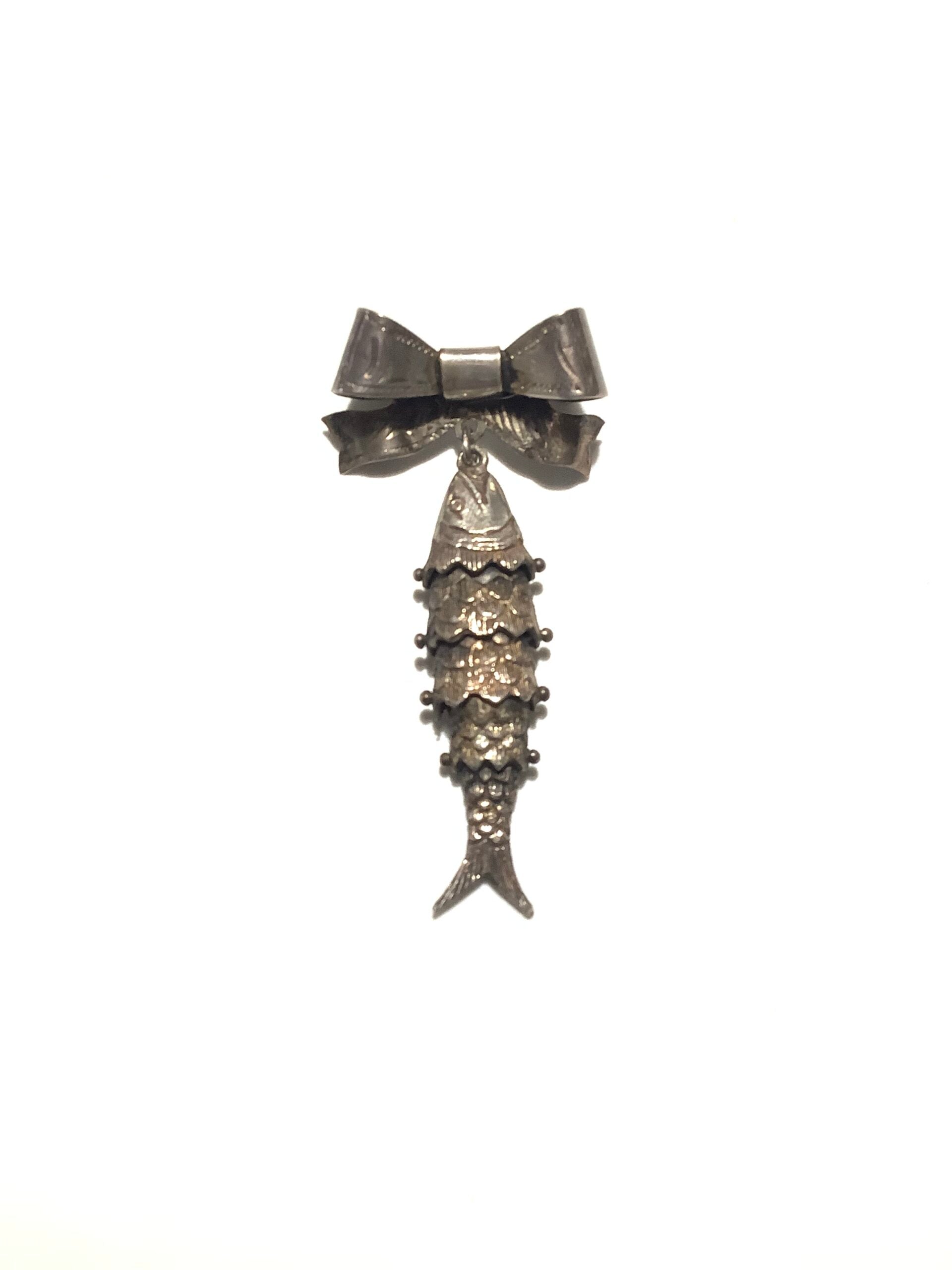 Antique Silver Articulated Fish Brooch By Ward Bros Fishing Creel