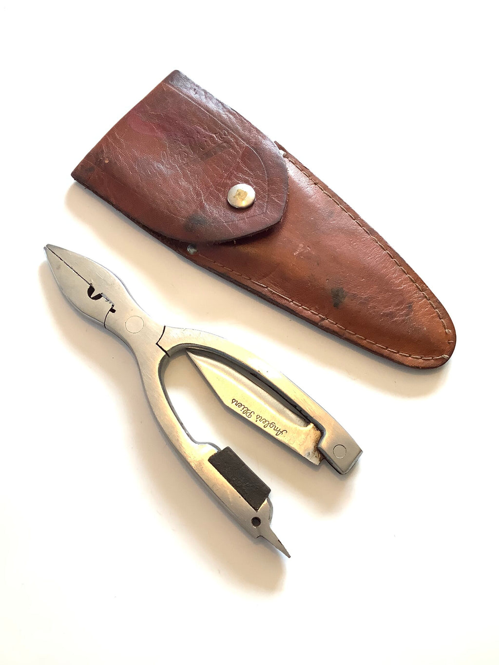 Vintage Anglers Pliers in Leather Sheath ( multi-tool )