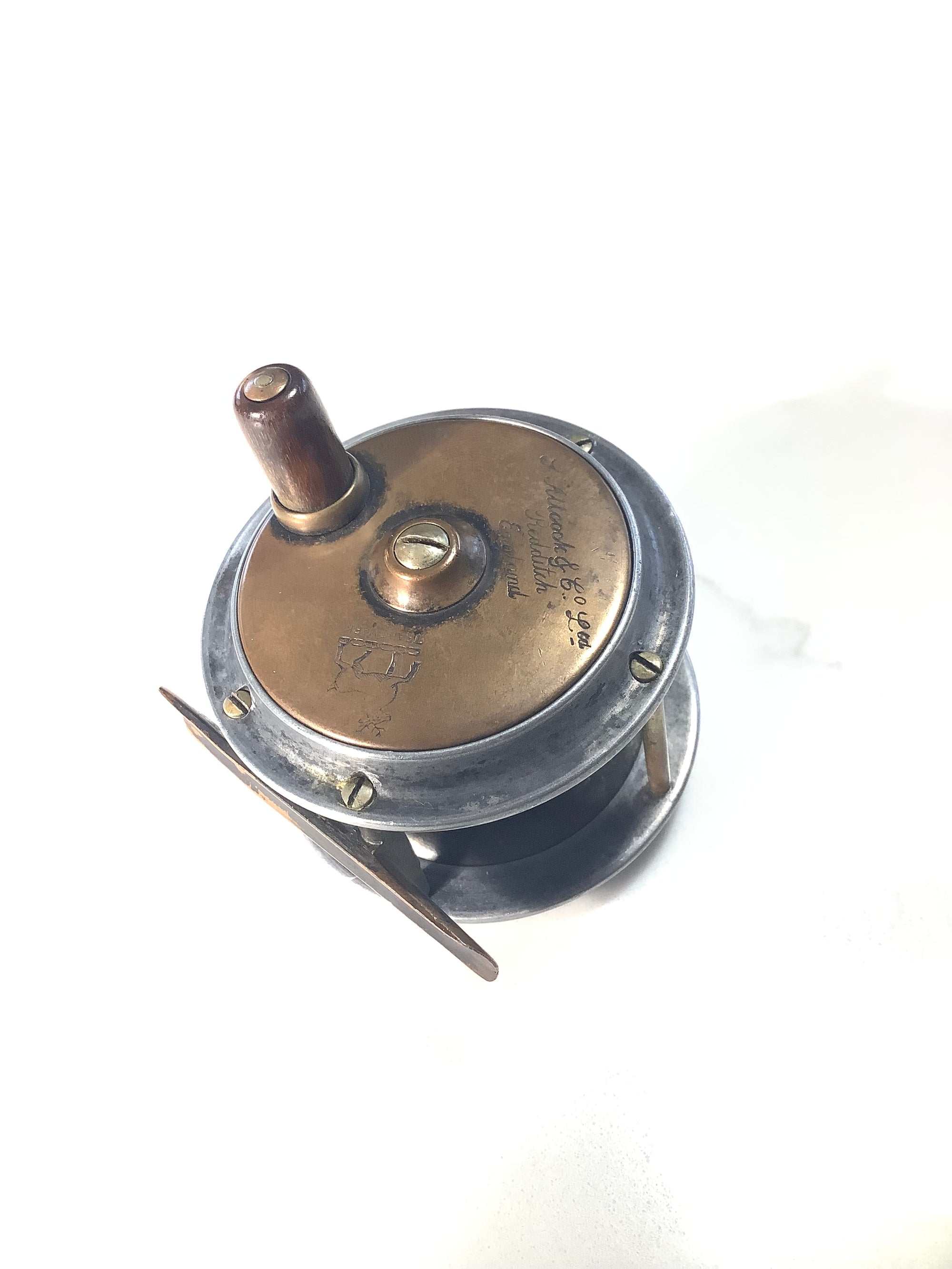 Antique Allcock Co Brass faced Rare smallest 2 1/2” Size Fly Reel