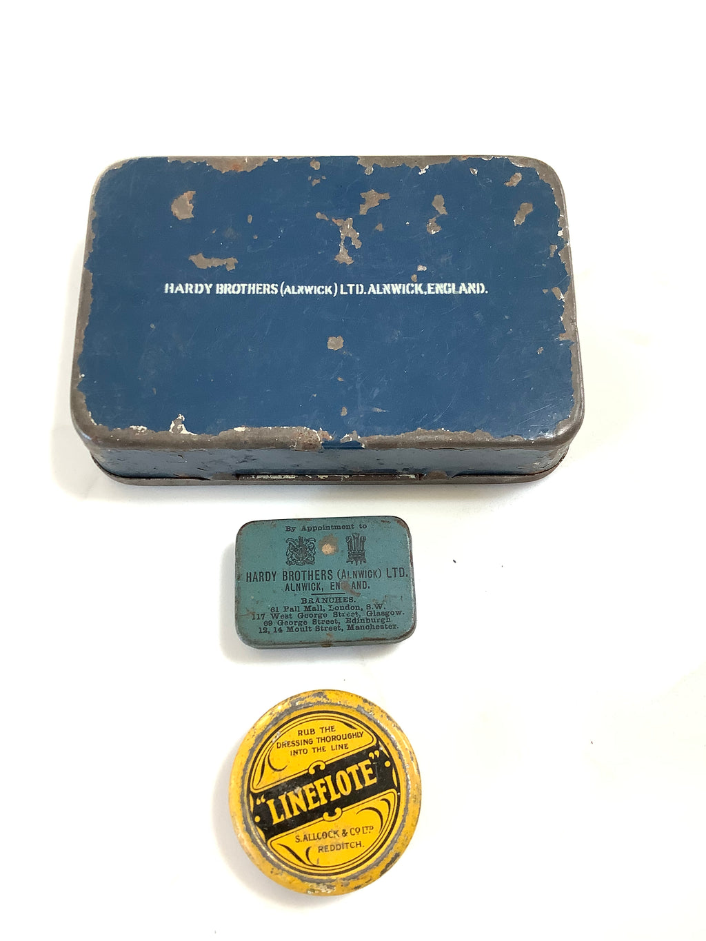 Antique Hardy Bros Lure Box with Hardy lures & Spinners