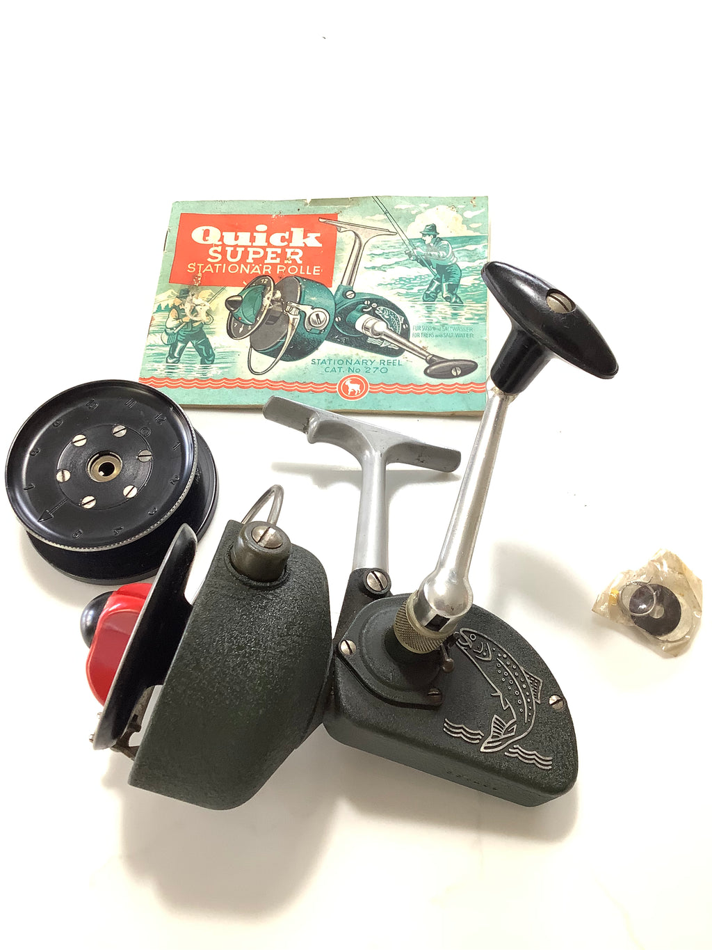 Rare Antique DAM Quick SUPER Fixed spool reel with Spare Spool and Booklet