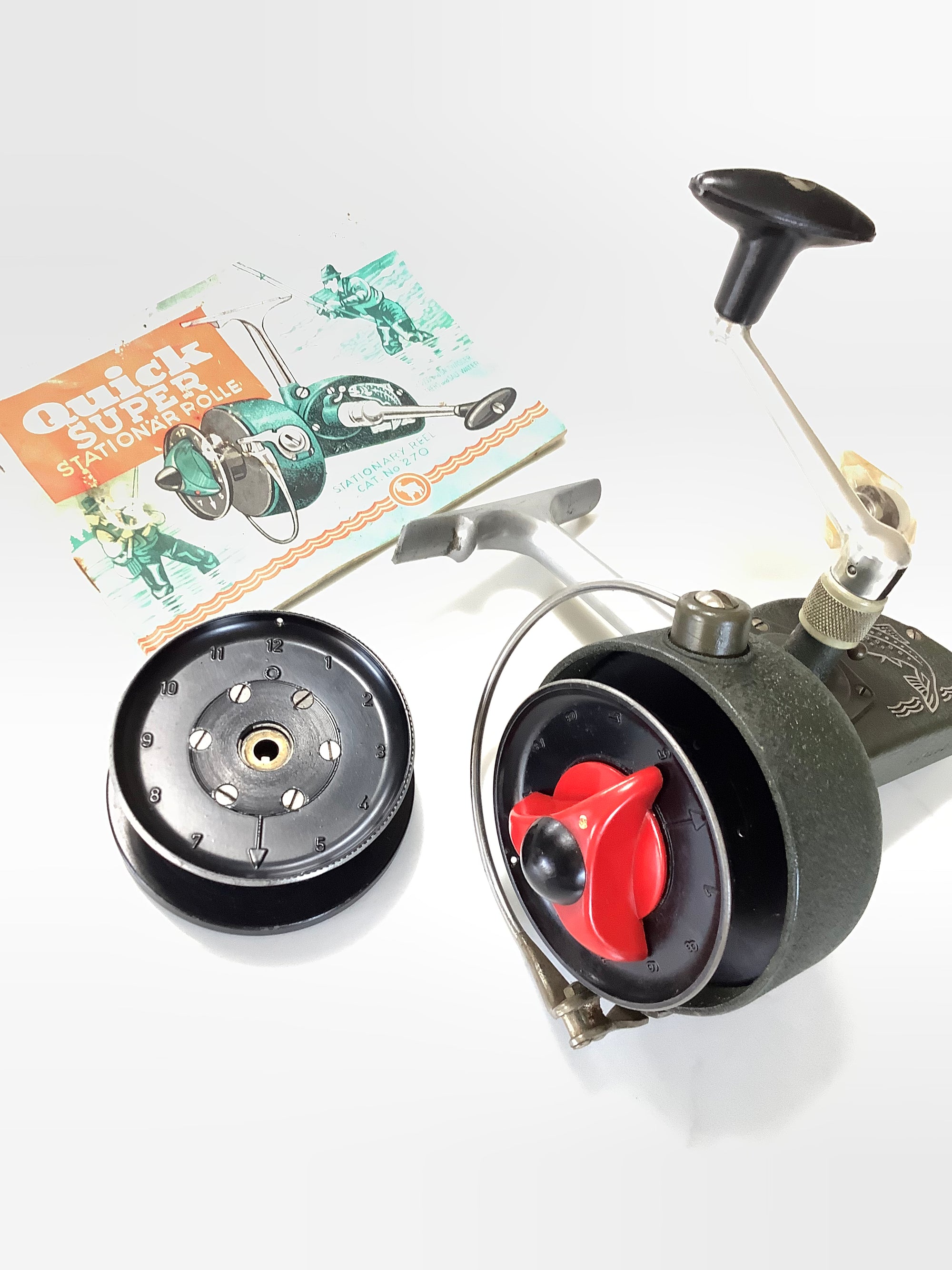 Rare Antique DAM Quick SUPER Fixed spool reel with Spare Spool and Booklet