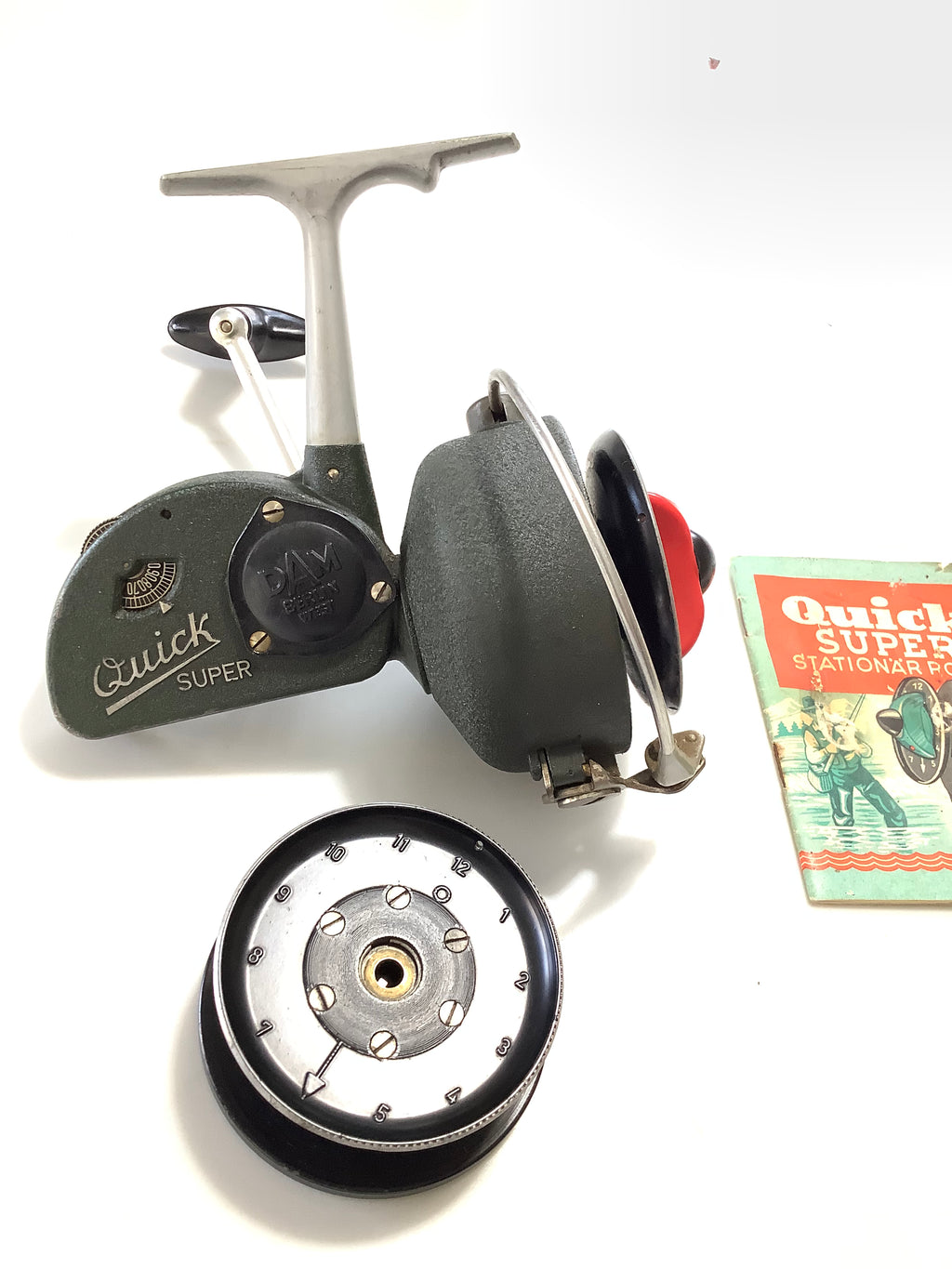 Rare Antique DAM Quick SUPER Fixed spool reel with Spare Spool and Booklet
