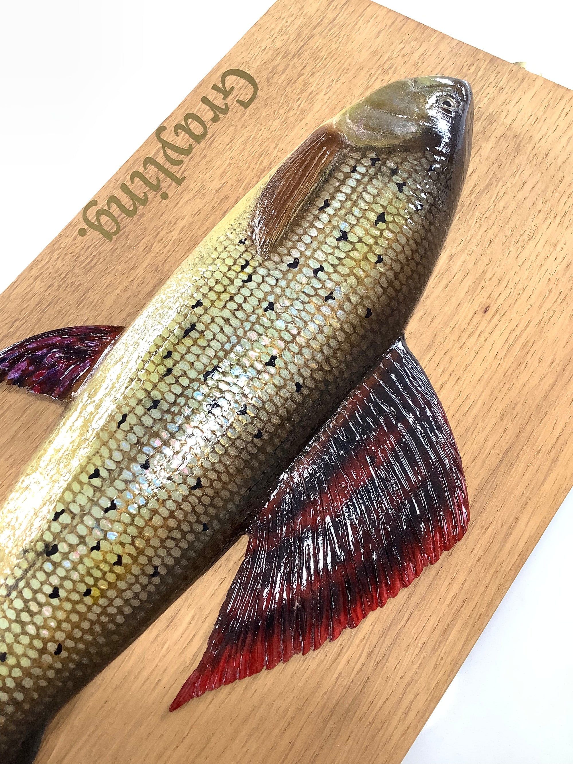 Beautiful Wood Carved Hand Painted GRAYLING By Leading Artist Marc Williams