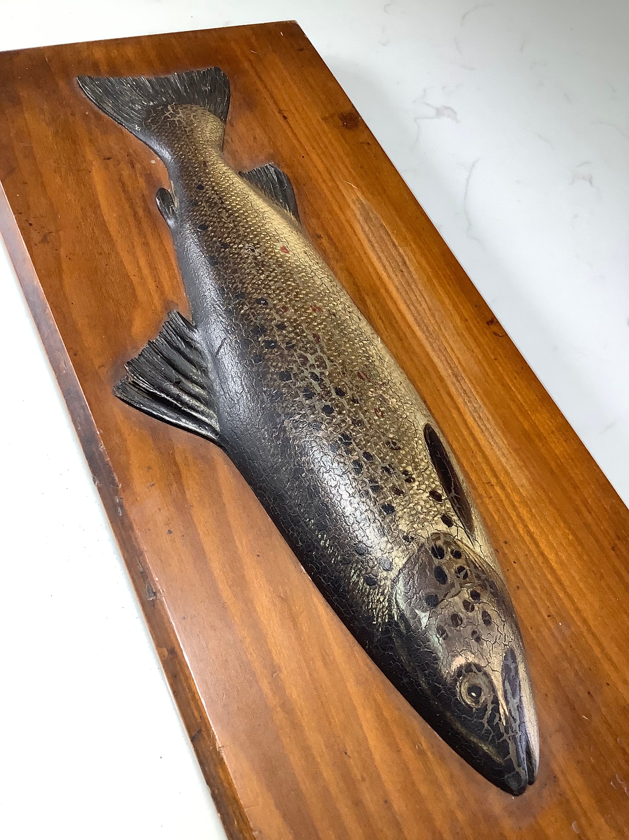 Antique EARLY JOHN RUSSELL painted Fochabers Studio “ Wild Brown Trout” Naturistically Hand carved Painted