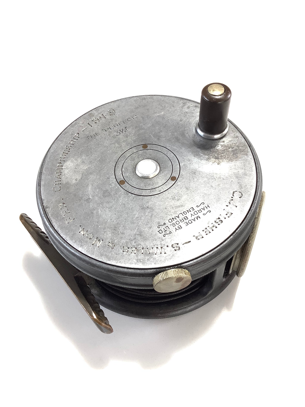 Antique Historical Presentation HARDY Bros RARE LEFT WIND Perfect Fly Reel with LG