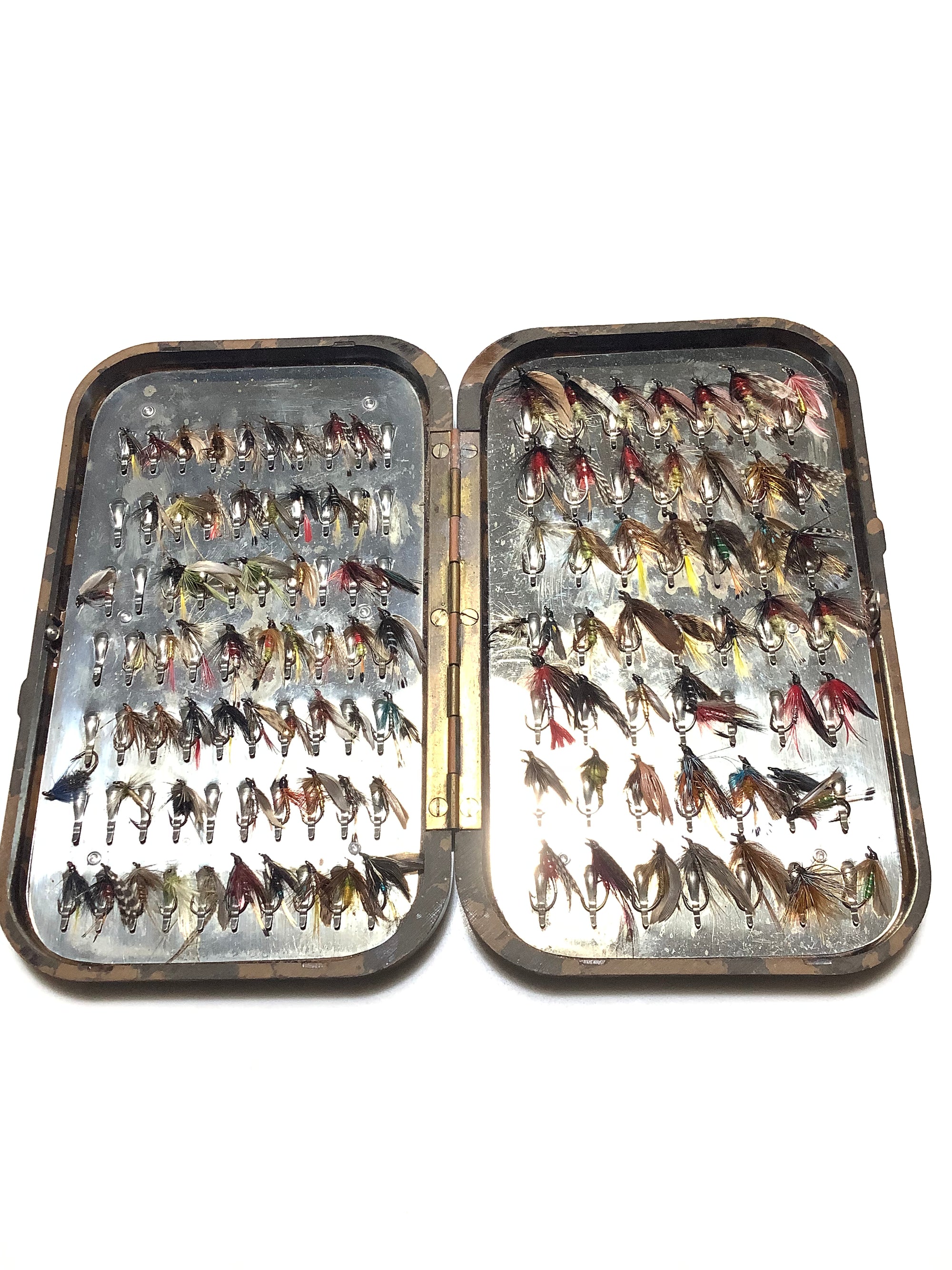 Antique Hardy Bros NERODA CLIP Fly Box fully loaded with good traditional flies