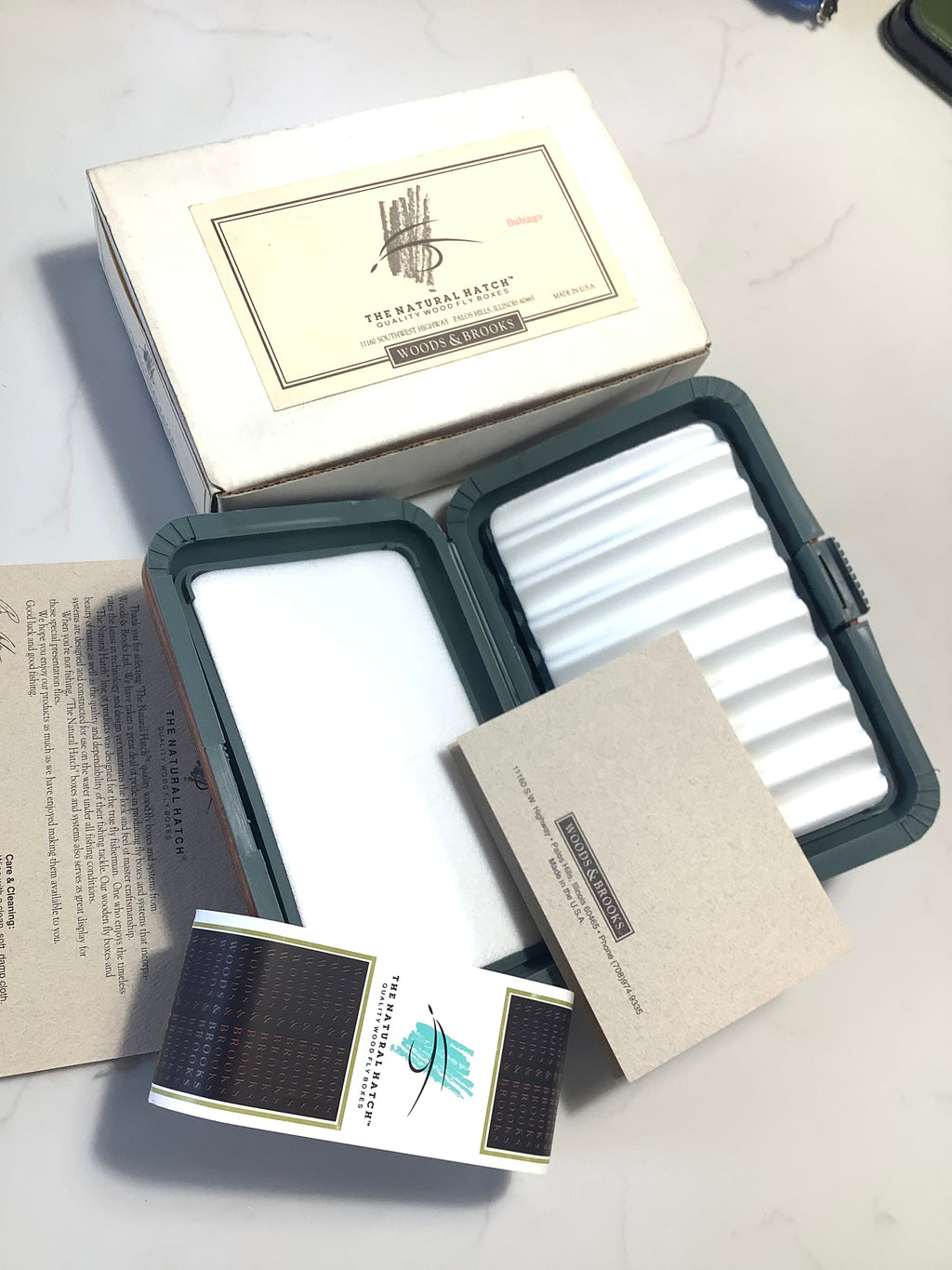 Rare Prestige THE NATURAL HATCH Best Quality BUBINGA Wood Fly Box NEW unused by WOODS & BROOKS Master Craftsman