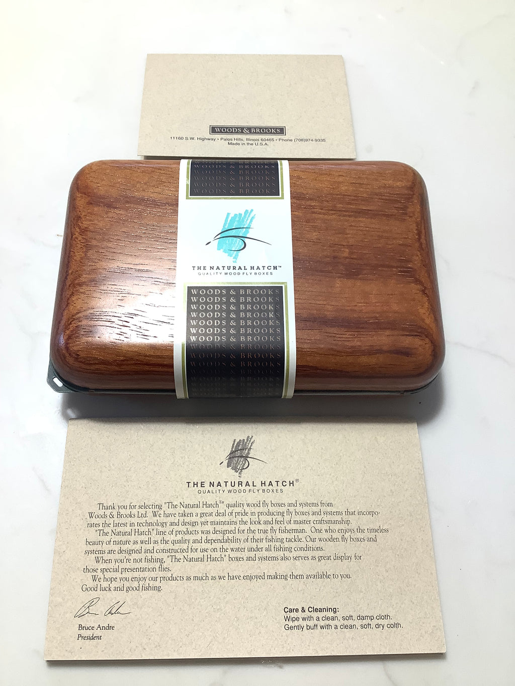 Rare Prestige THE NATURAL HATCH Best Quality BUBINGA Wood Fly Box NEW unused by WOODS & BROOKS Master Craftsman