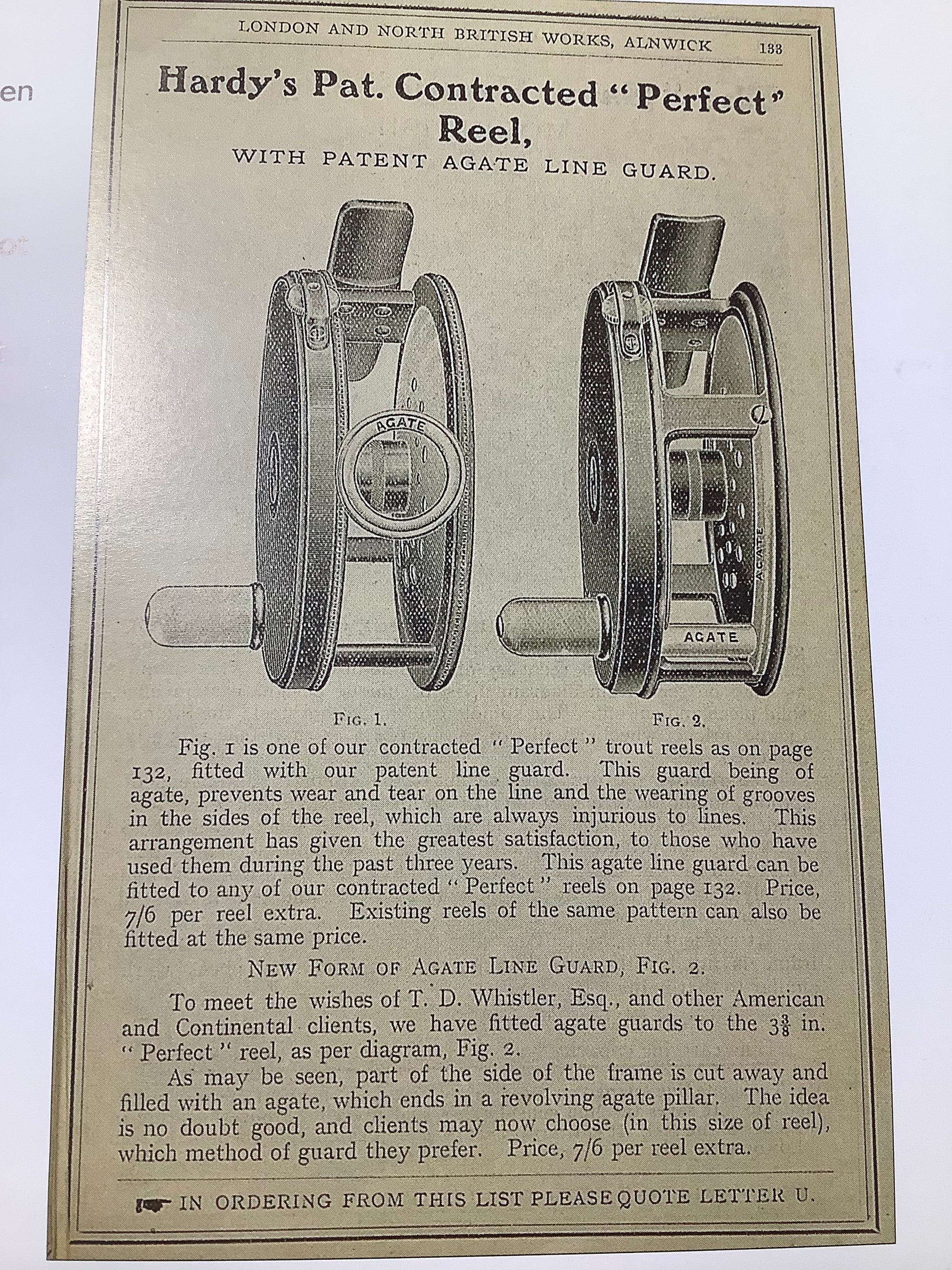 Rare￼ Antique Hardy Bros 1912 Perfect with RED AGATE Line Guide