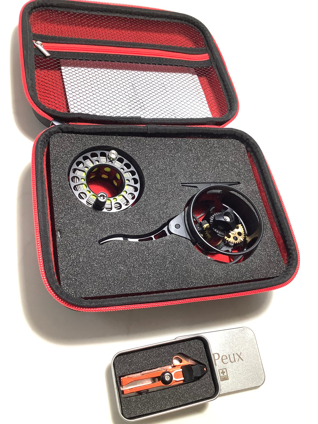 Swiss Finest Built PEUX 00 Fly Auto Line Retrieval Fishing Reel + Nipper Set
