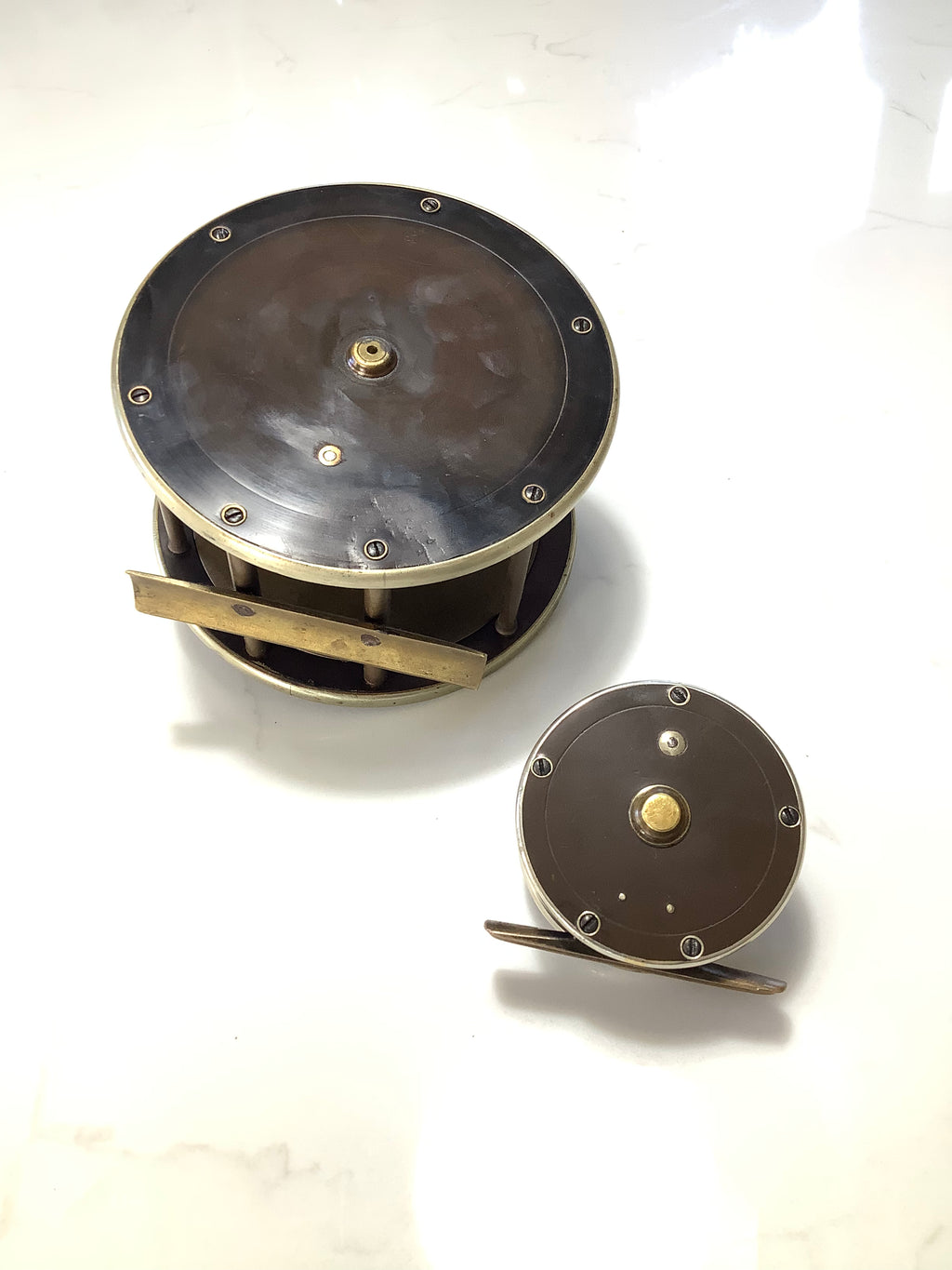 Antique ￼WARNER 5” Extra￼ Wide & WHITTY 21/2” Nickel Silver rim Fly Reels