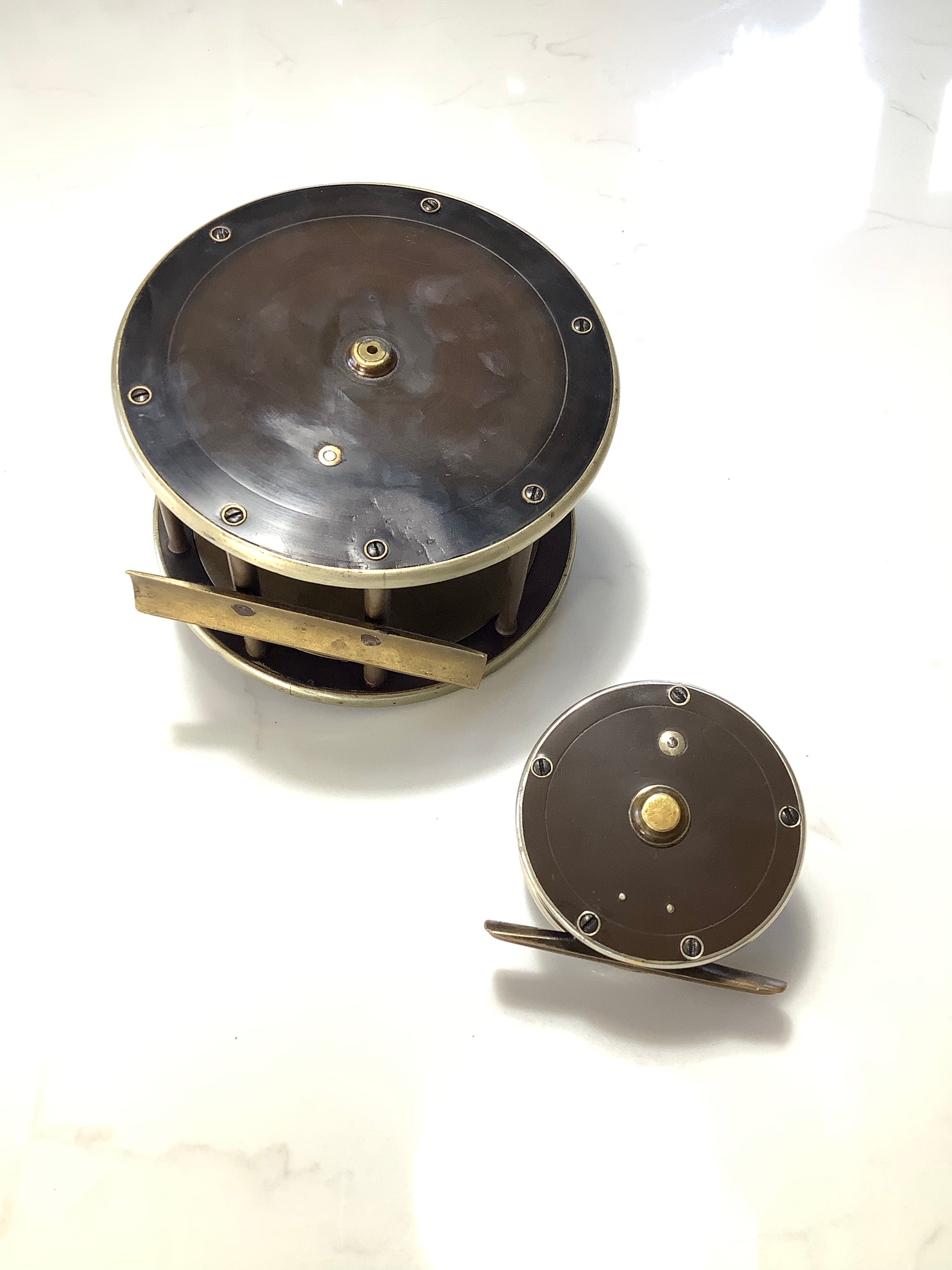 Antique ￼WARNER 5” Extra￼ Wide & WHITTY 21/2” Nickel Silver rim Fly Reels