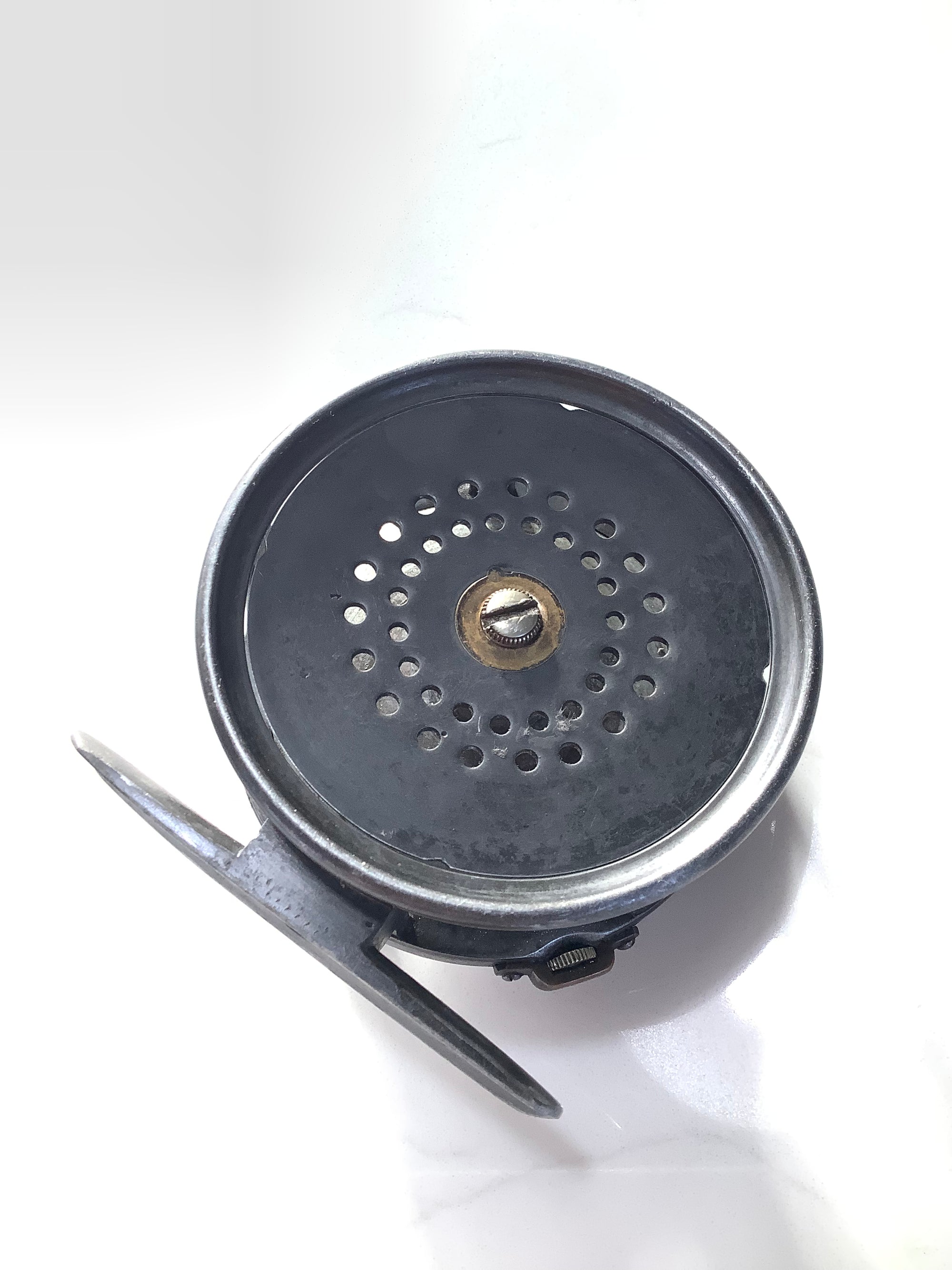 Antique 1896 Hardy Bros Brass Faced 3 1/2 Perfect Fly Reel with Block Leather Case