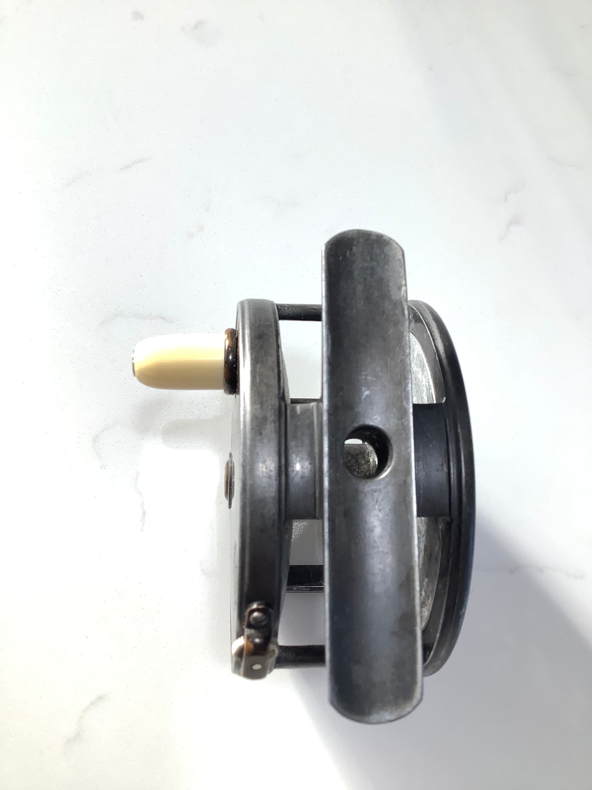 Antique 1896 Hardy Bros Brass Faced 3 1/2 Perfect Fly Reel with Block Leather Case