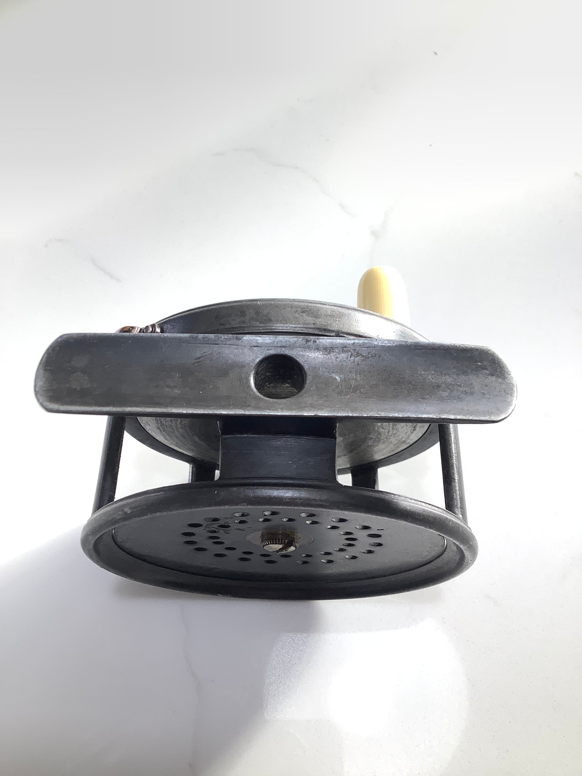 Antique 1896 Hardy Bros Brass Faced 3 1/2 Perfect Fly Reel with Block Leather Case