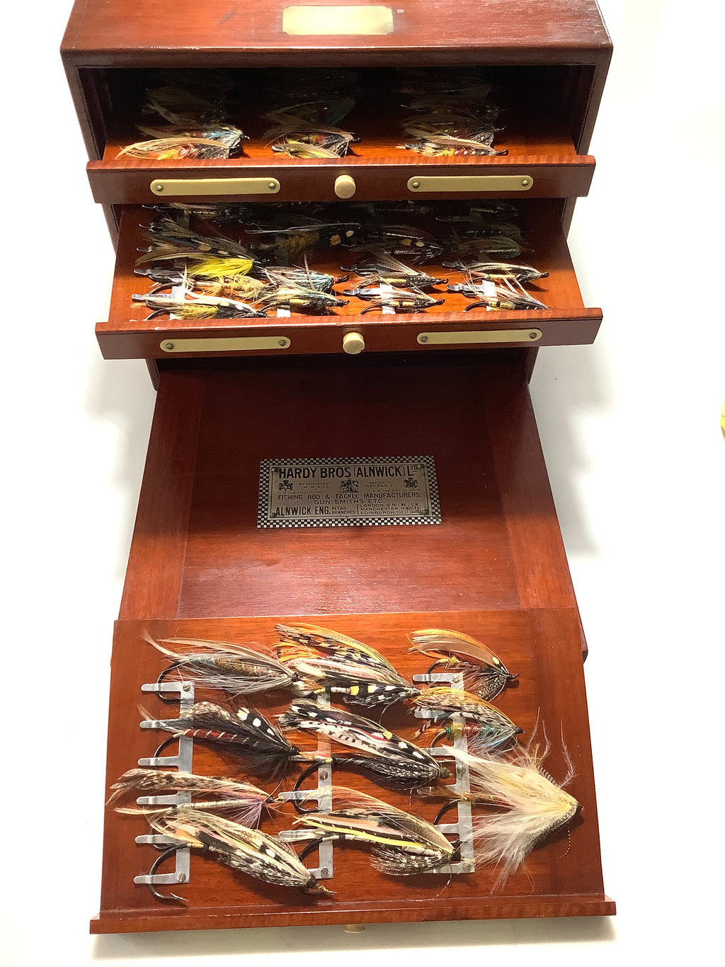 Antique HARDY Bros UNIQUE Salmon Fly Cabinet Fully Loaded with Antique Flies