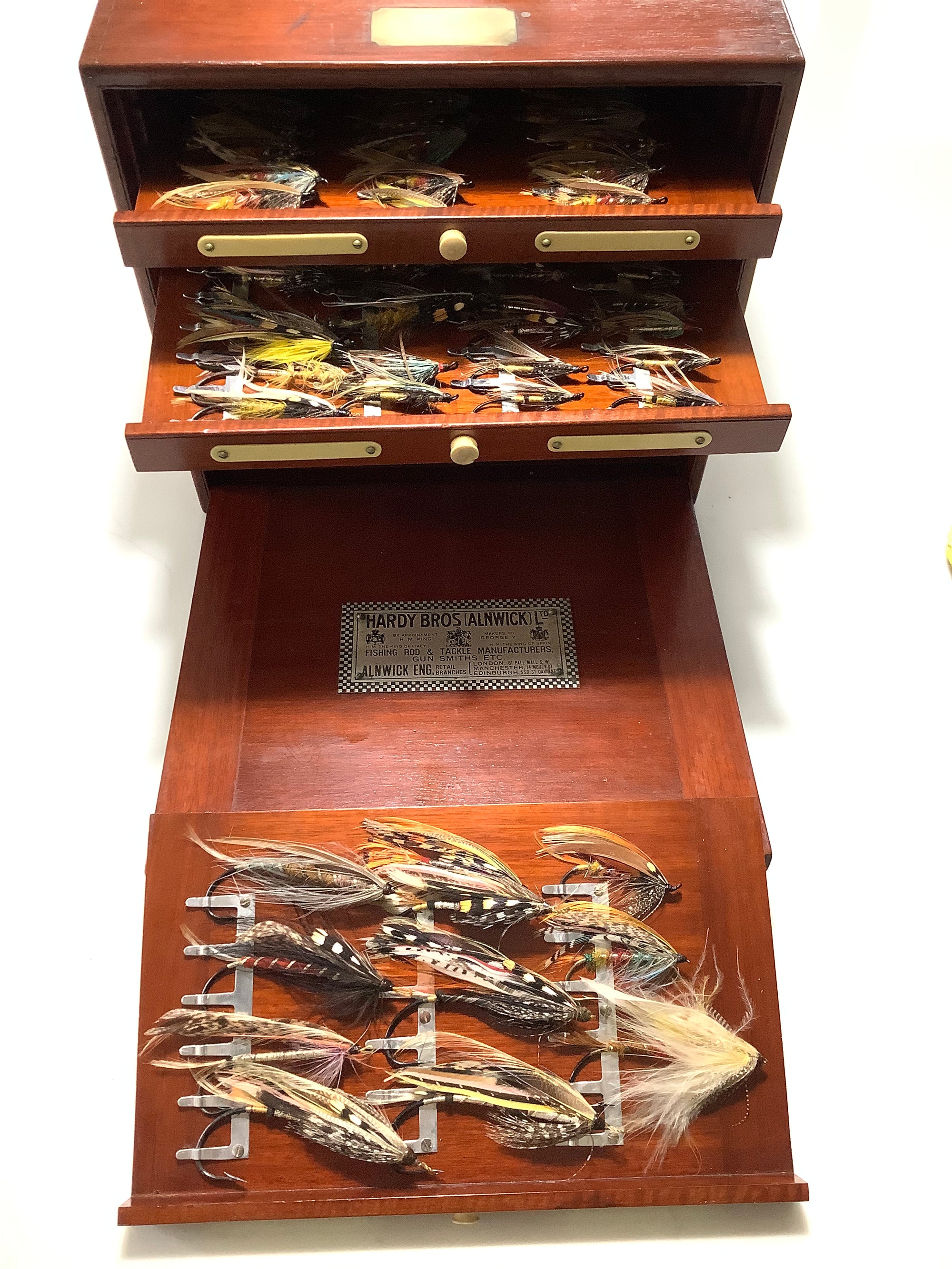 Antique HARDY Bros UNIQUE Salmon Fly Cabinet Fully Loaded with Antique Flies