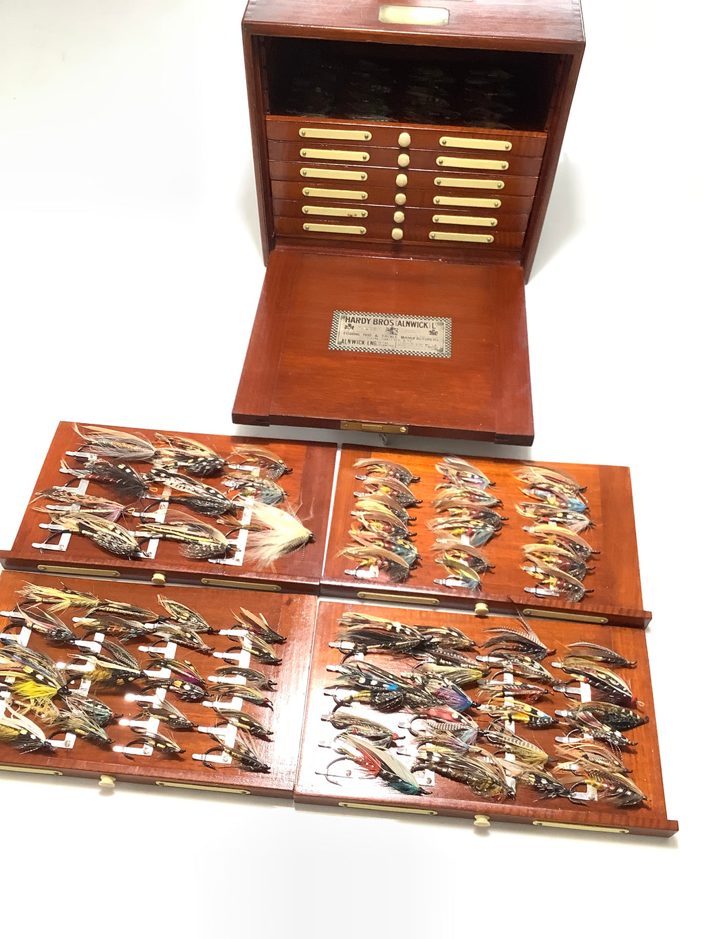 Antique HARDY Bros UNIQUE Salmon Fly Cabinet Fully Loaded with Antique Flies