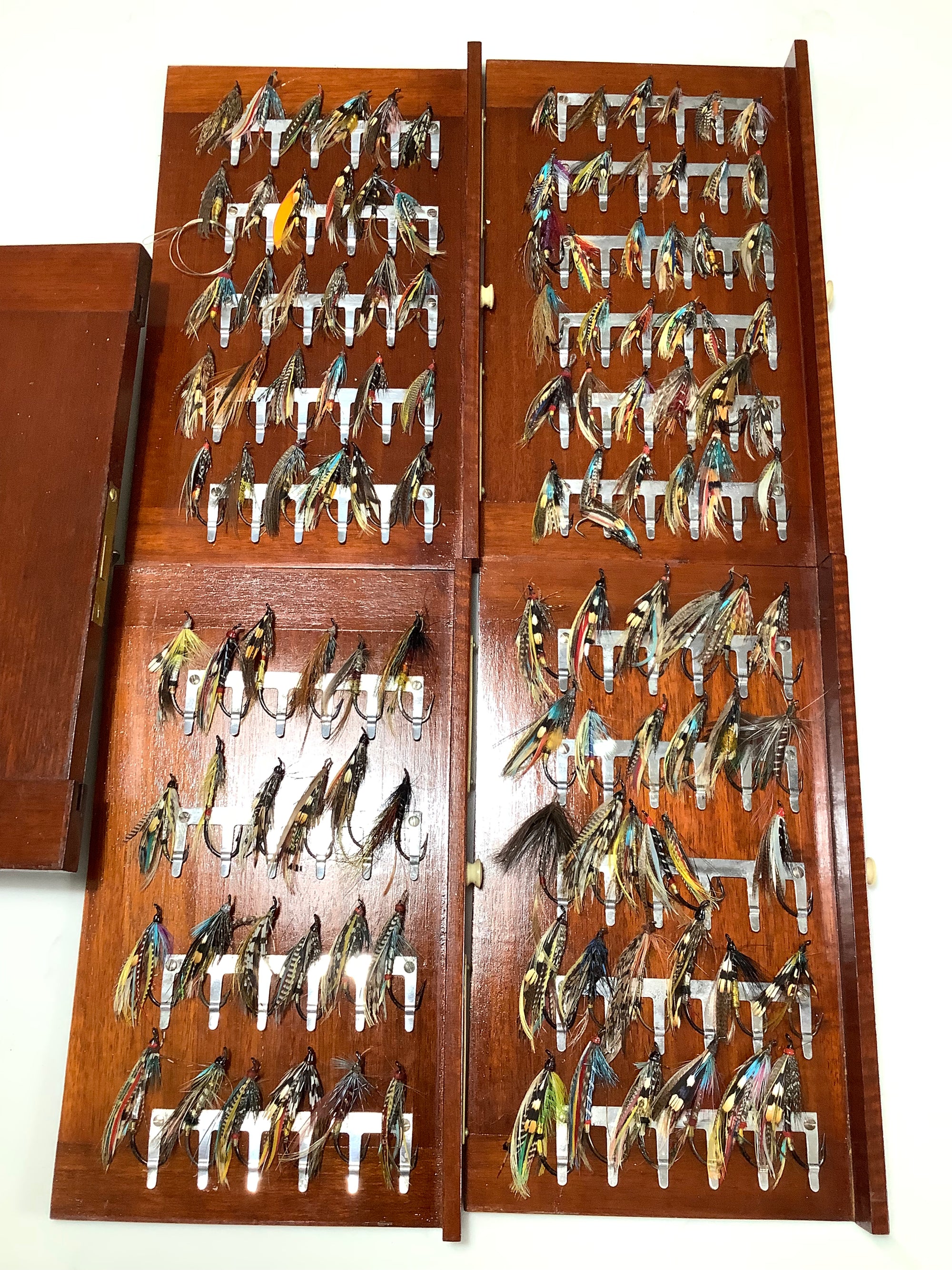 Antique HARDY Bros UNIQUE Salmon Fly Cabinet Fully Loaded with Antique Flies