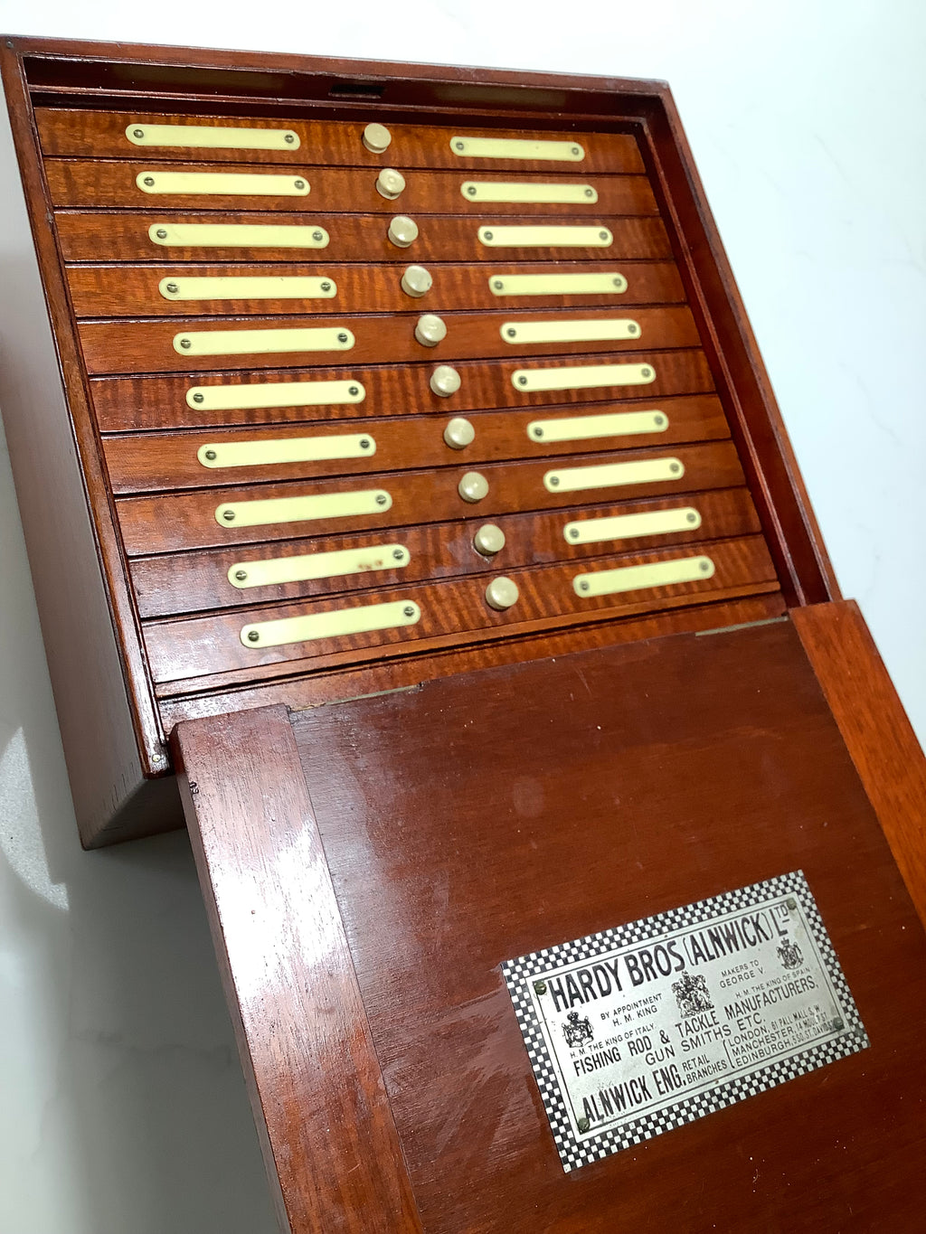 Antique HARDY Bros UNIQUE Salmon Fly Cabinet Fully Loaded with Antique Flies