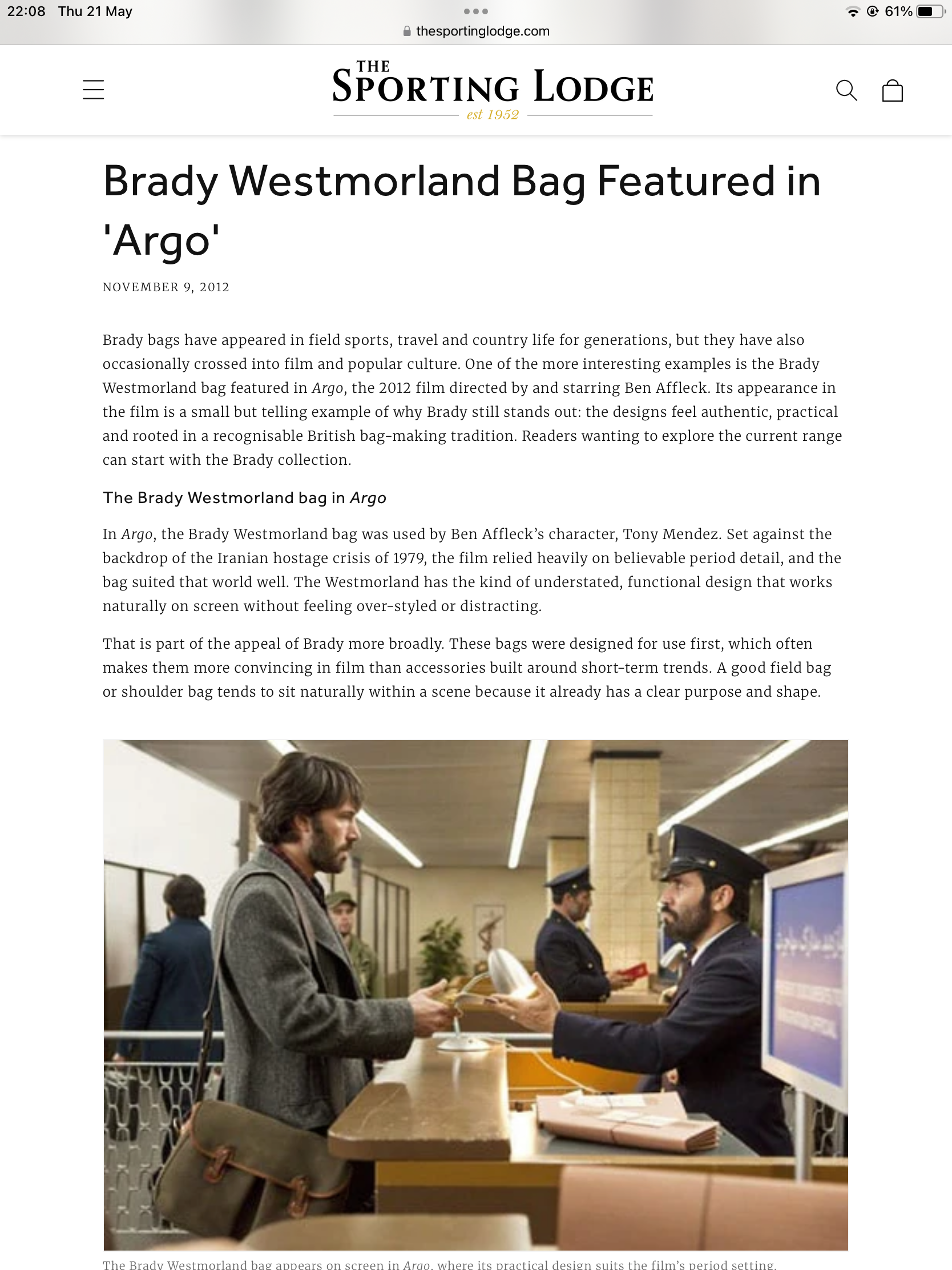 Rare Special Limited Edition BRADY Westmorland Carryall as seen in Film Drama..