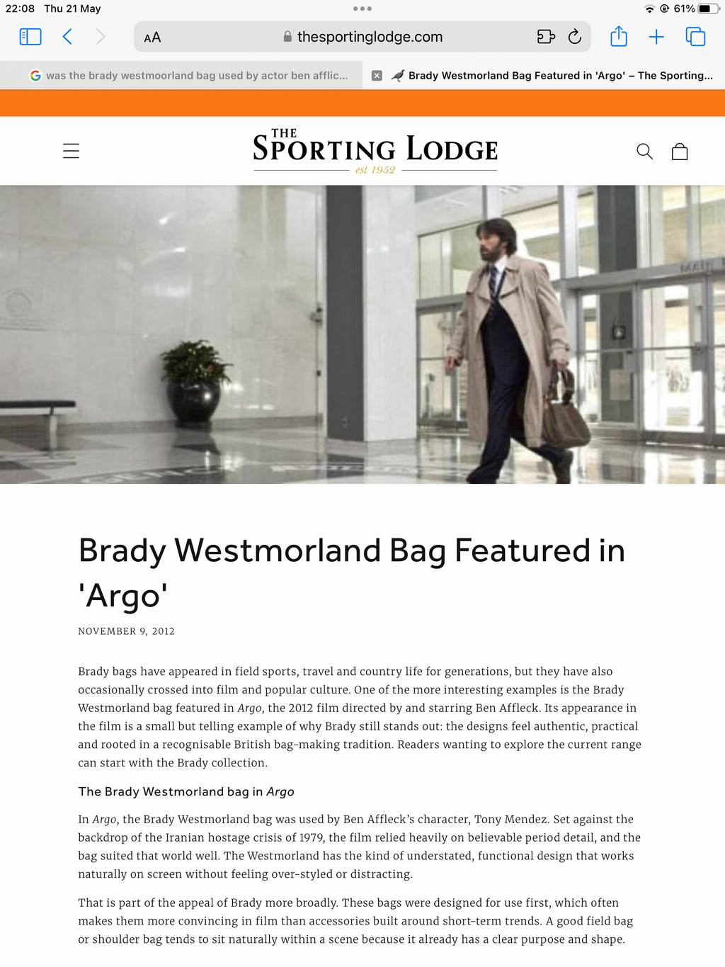 Rare Special Limited Edition BRADY Westmorland Carryall as seen in Film Drama..