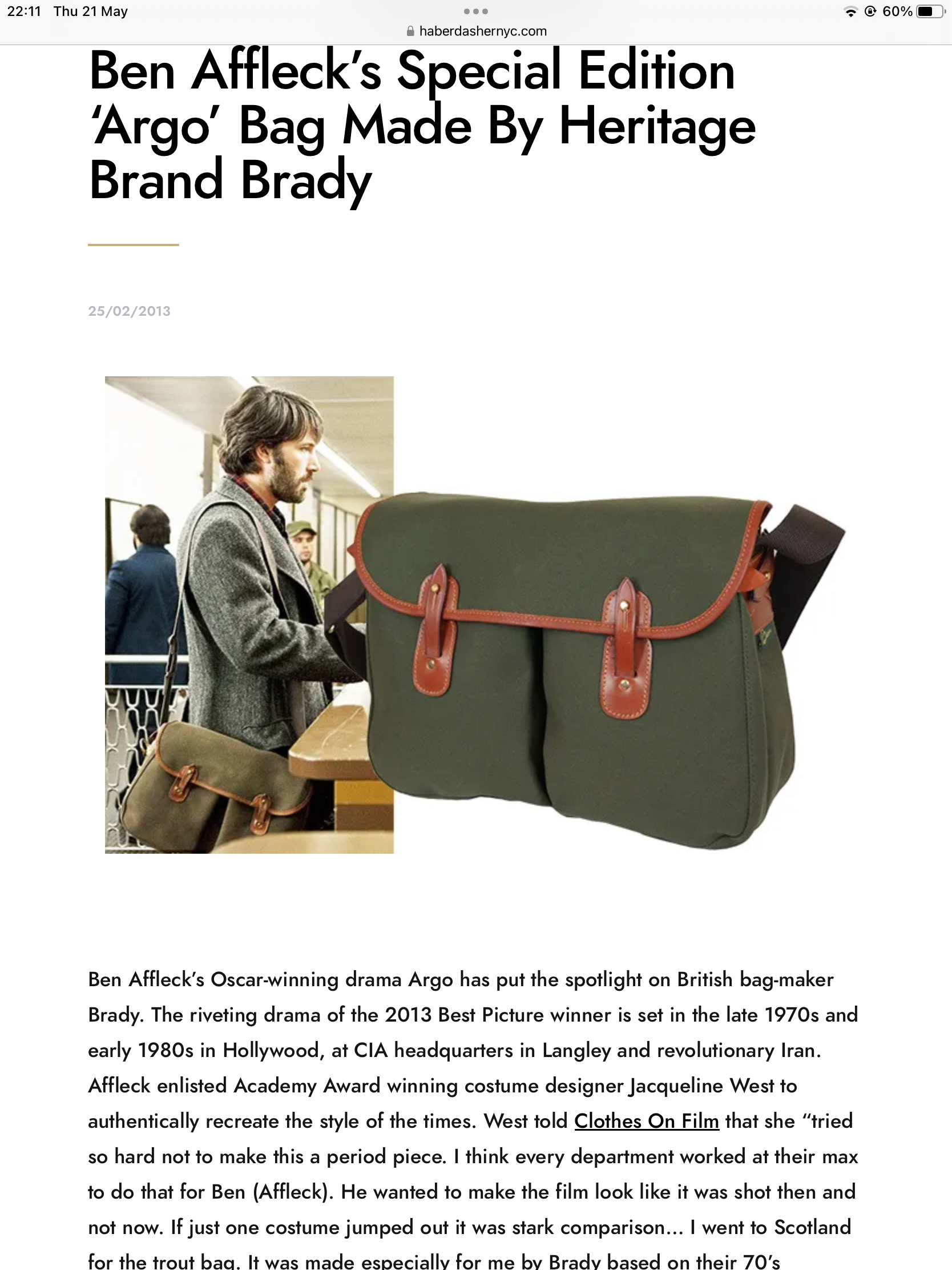 Rare Special Limited Edition BRADY Westmorland Carryall as seen in Film Drama..