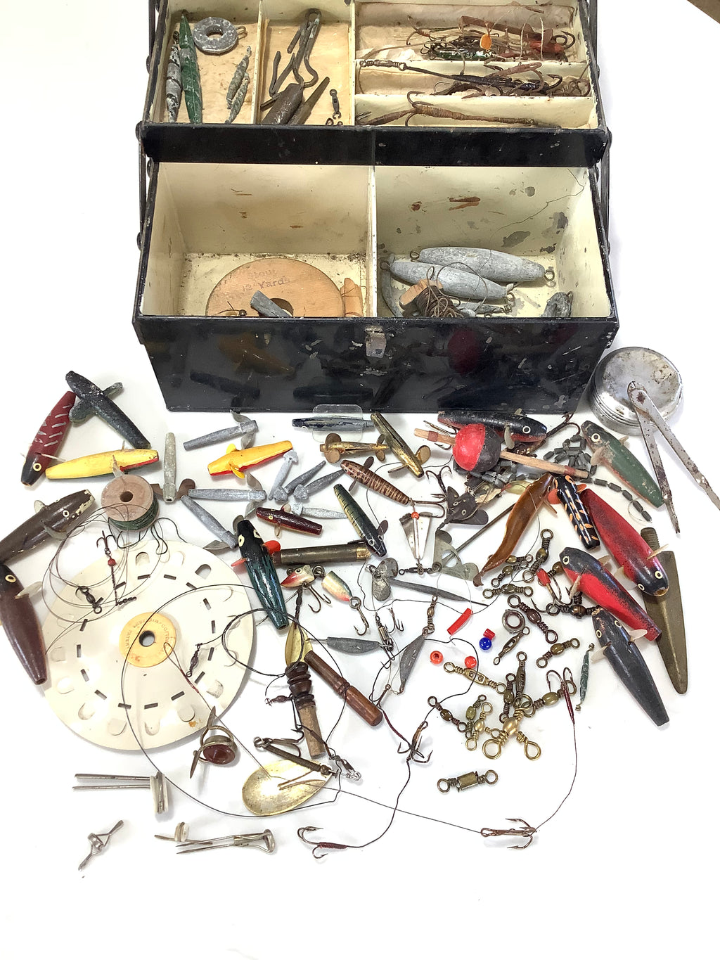 Antique A&N Cantilever Lure Box LOADED With lures etc.. Antique & Vintage.
