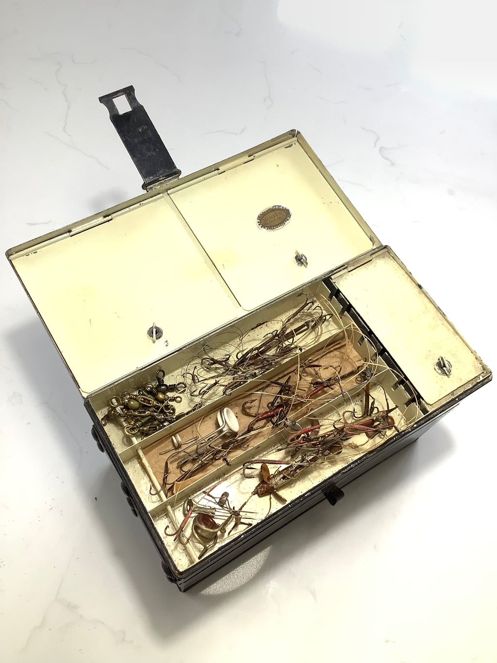 Antique A&N Cantilever Lure Box LOADED With lures etc.. Antique & Vintage.