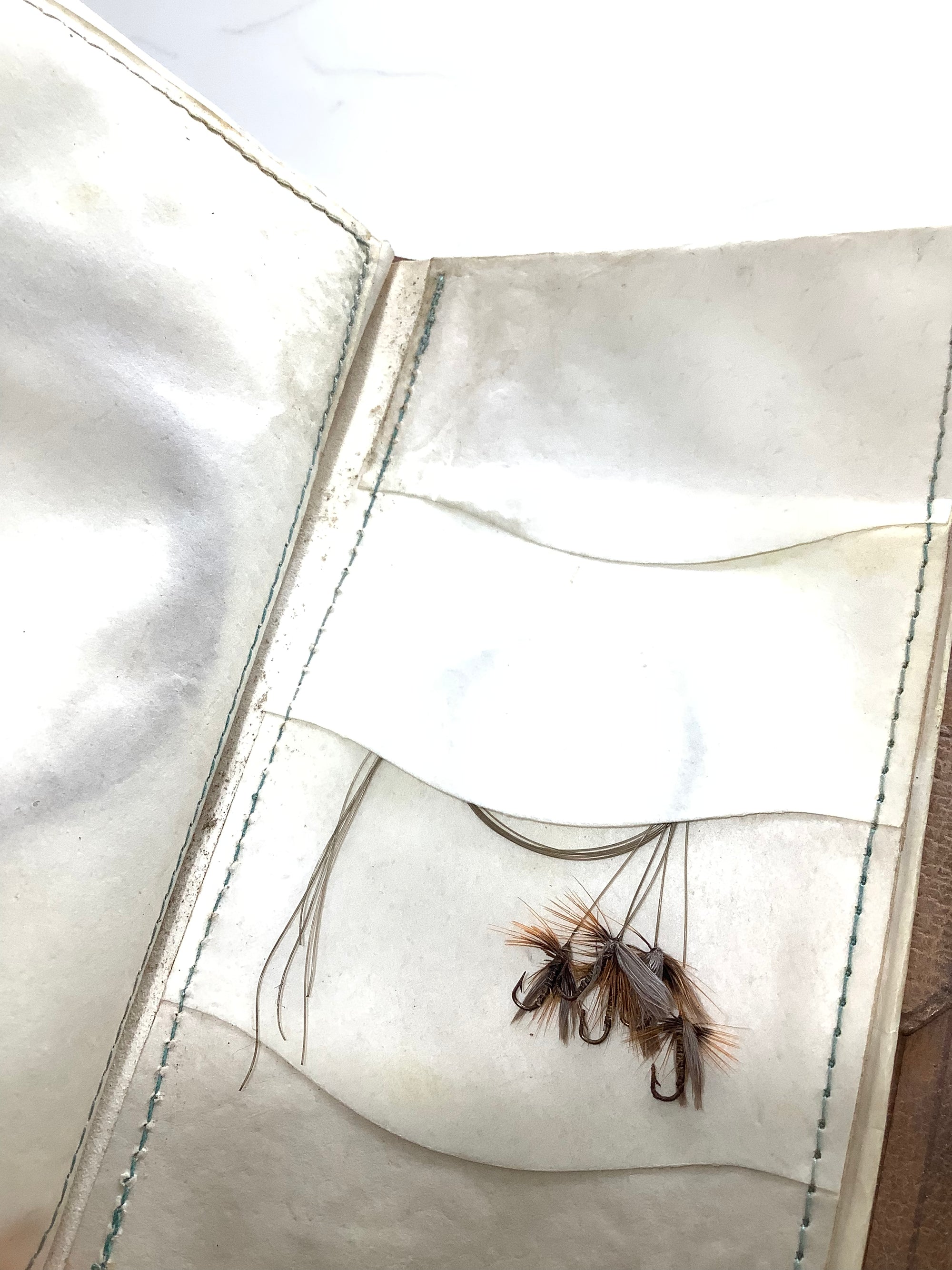 Antique Circa 1900 Leather Salmon/Trout Fly Wallet with Flies
